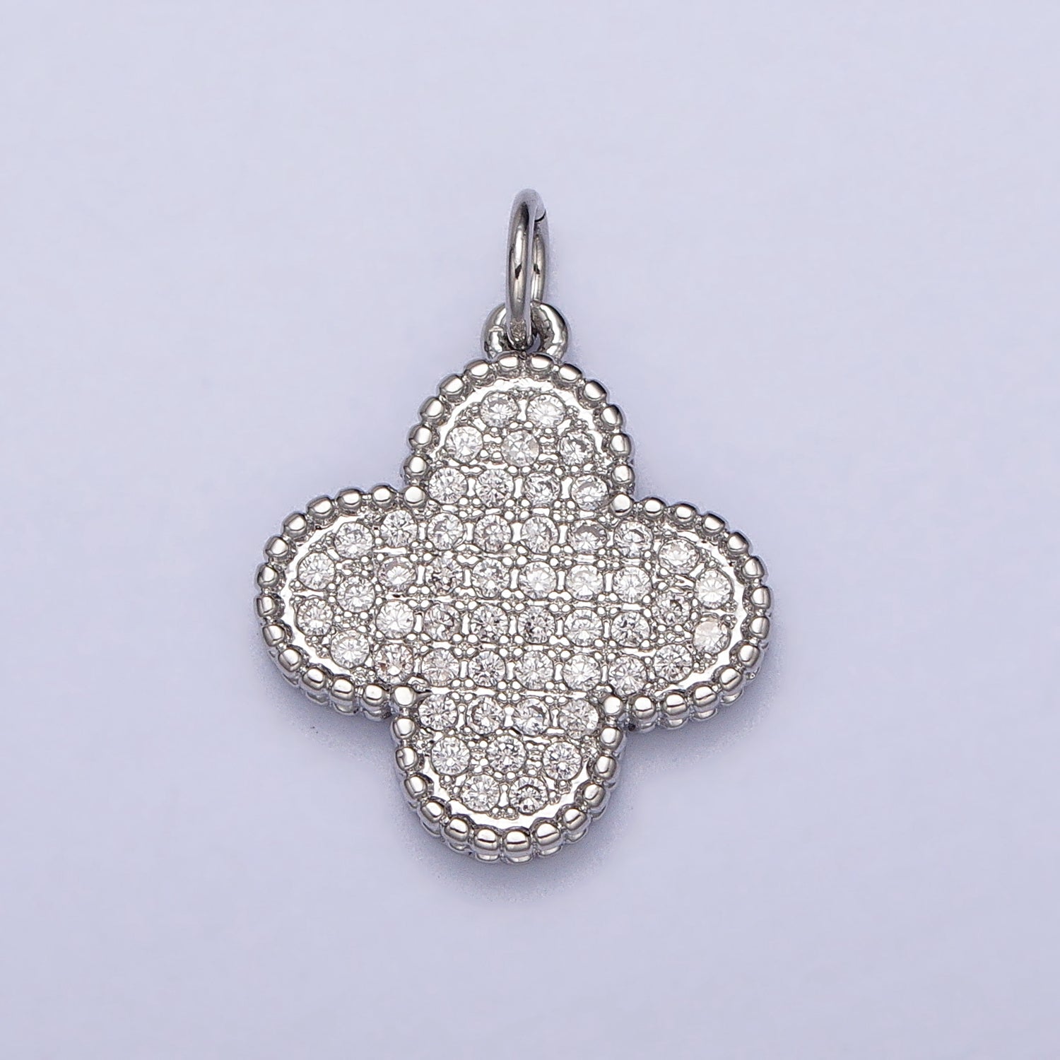 Clear Micro Paved CZ Quatrefoil Clover Charm in Gold & Silver | AC-016 AC-017