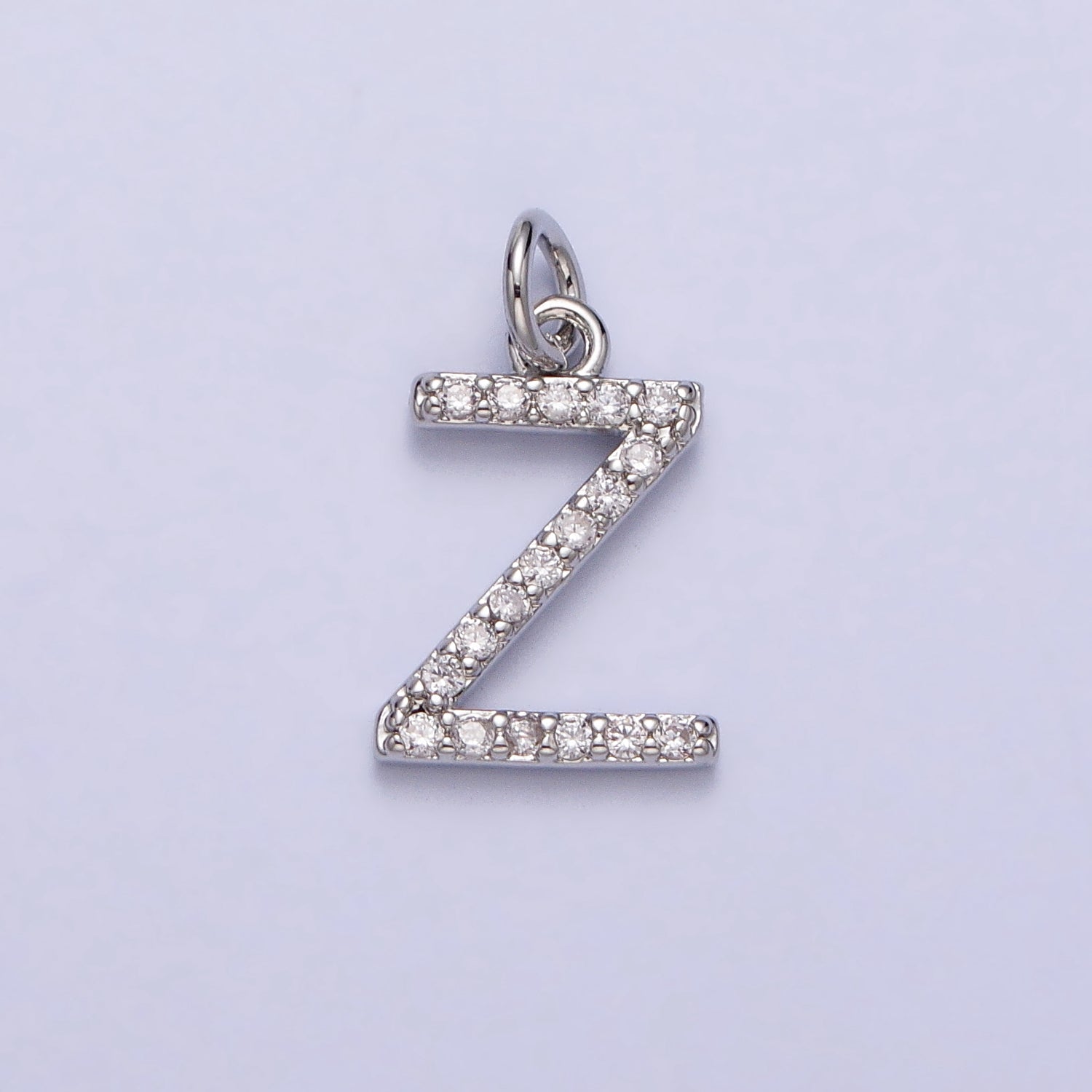 Clear Micro Paved CZ Initial Alphabet Letter Silver Personalized Charm  | A-546-A-558