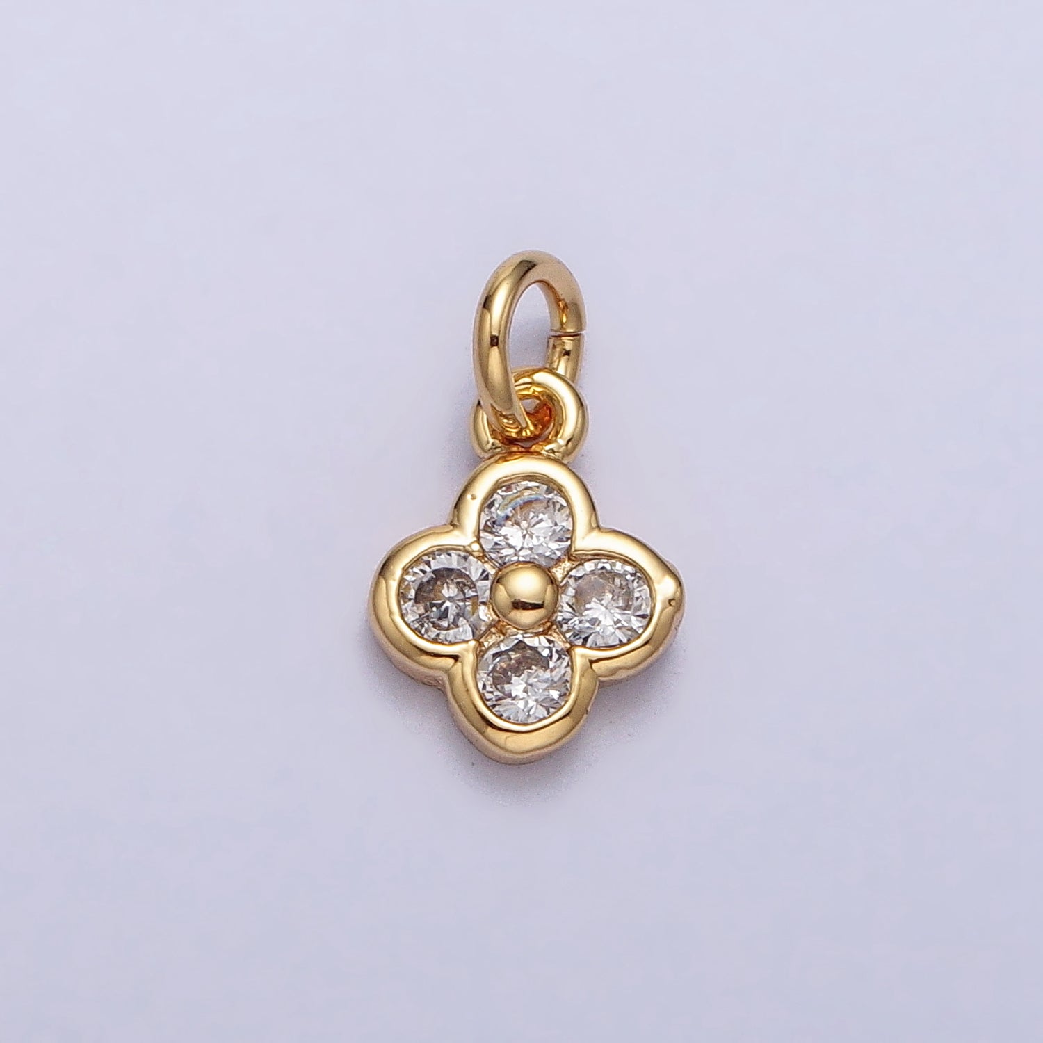 Clear CZ Bezel Clover Quatrefoil Mini Charm in Gold & Silver | AC260 AC261