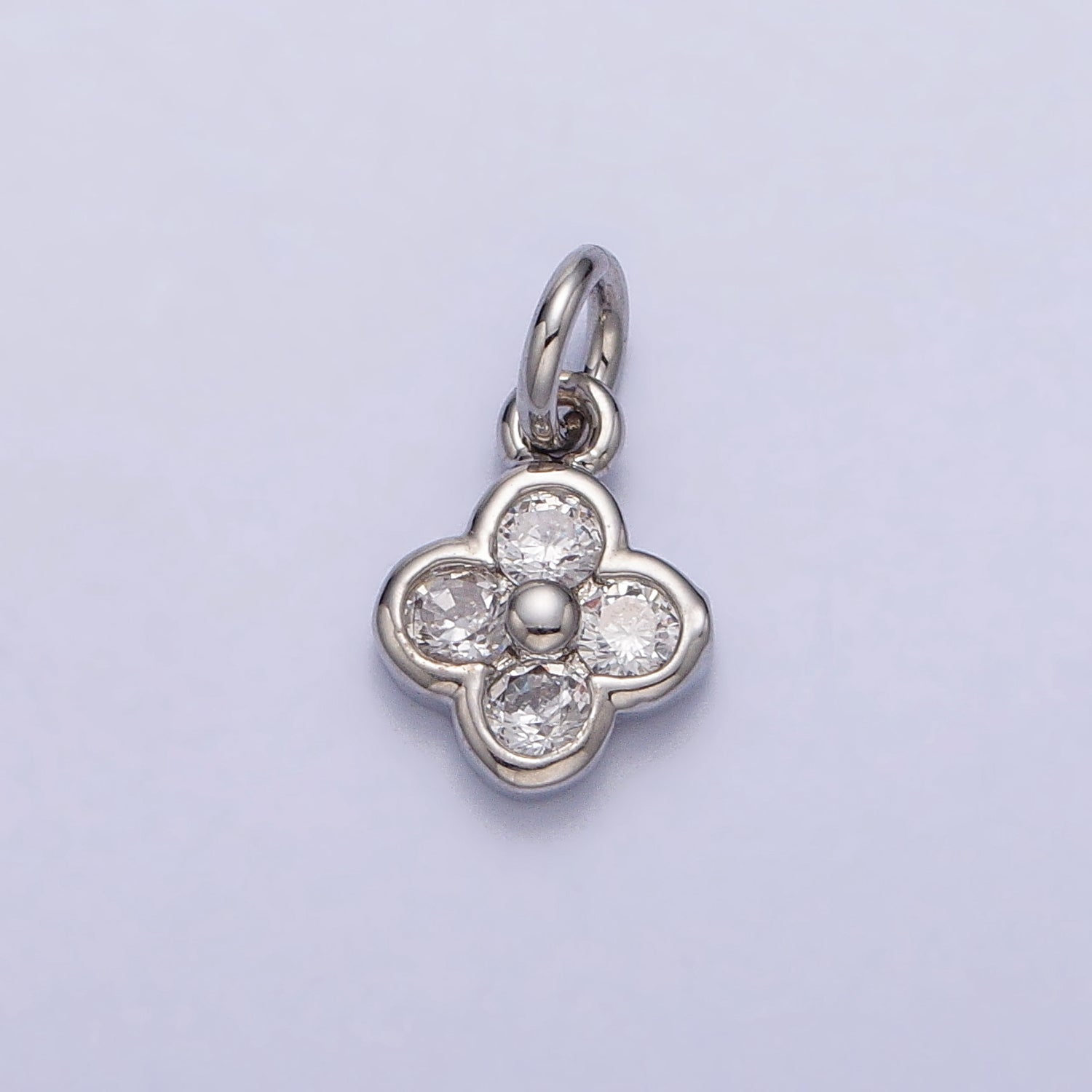 Clear CZ Bezel Clover Quatrefoil Mini Charm in Gold & Silver | AC260 AC261