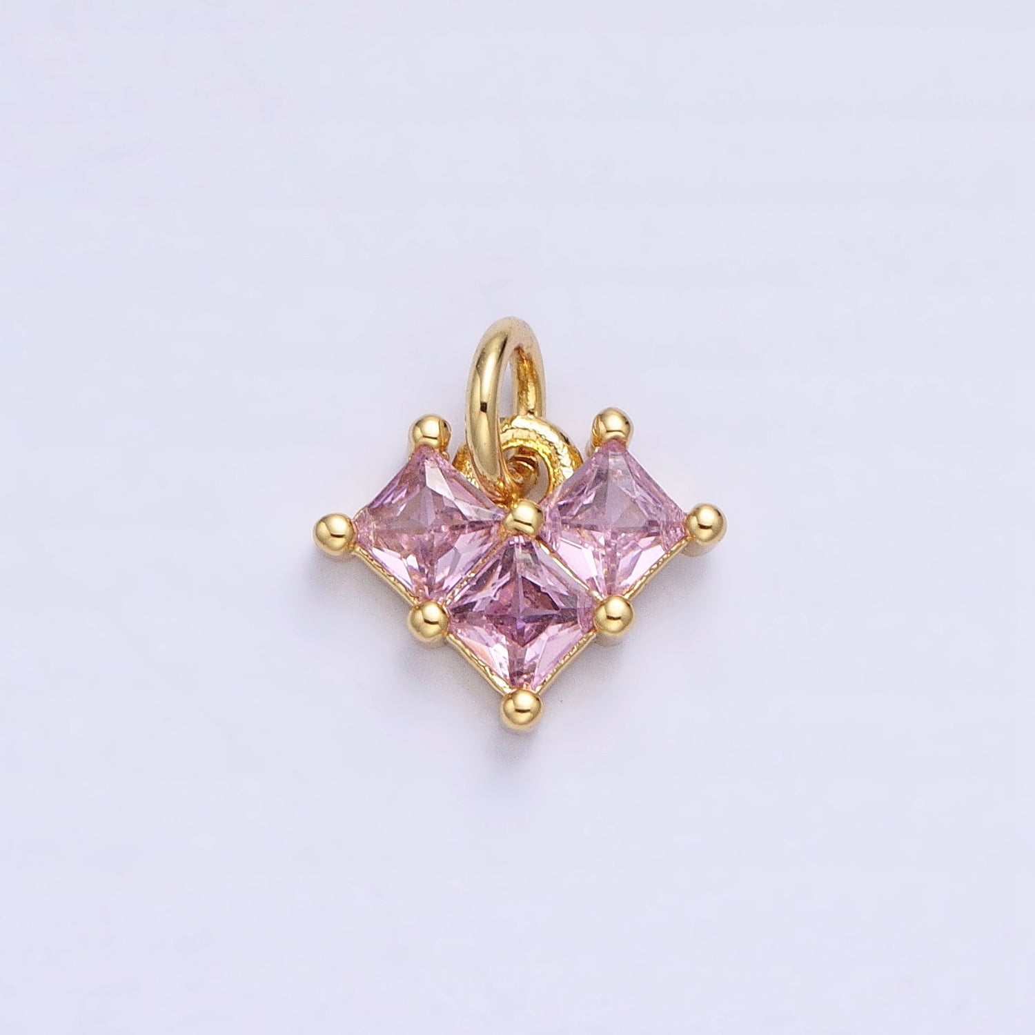 24K Gold Filled Clear, Pink Heart CZ Cubic Zirconia Add-On Charm | AC452 AC453