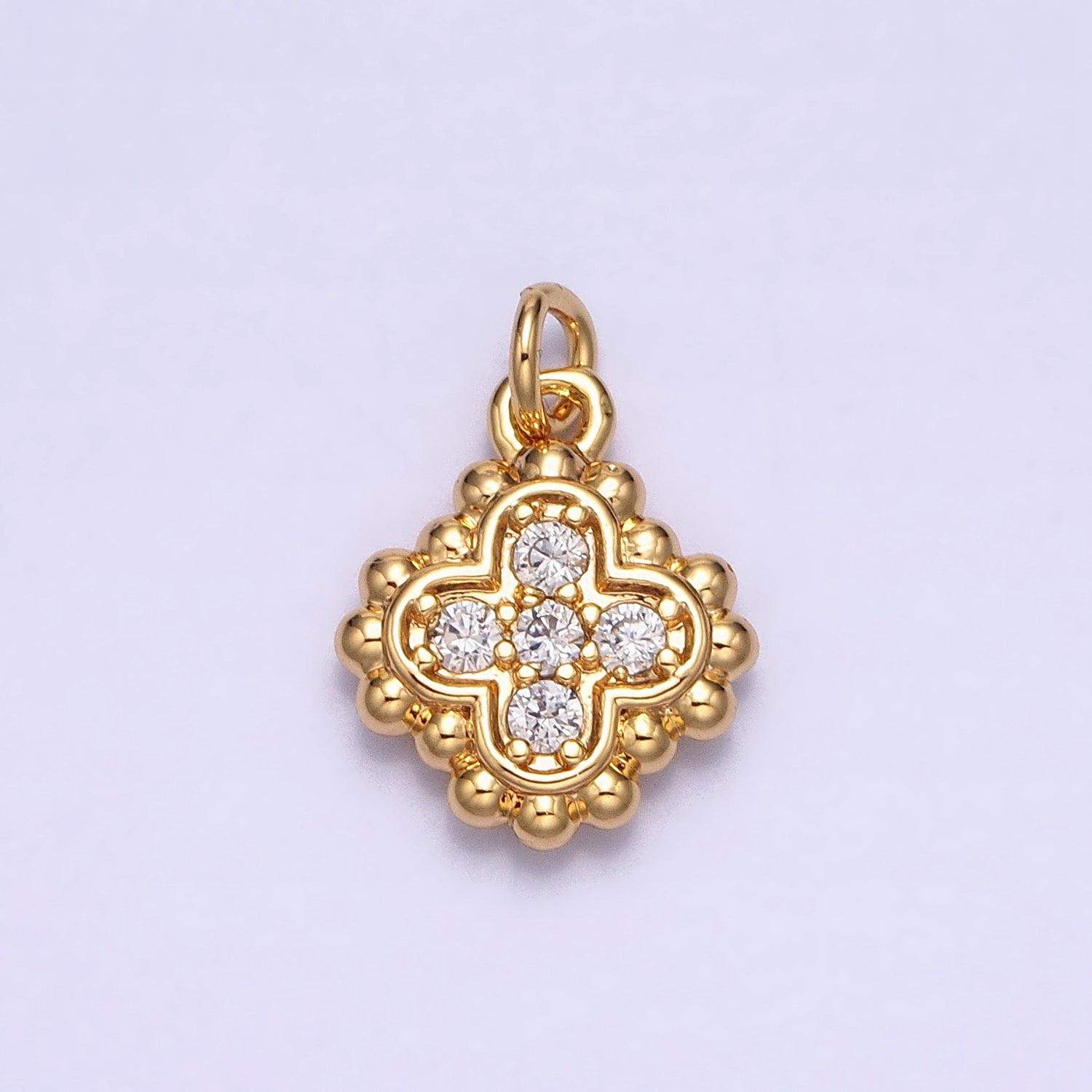 Gold, Silver Beaded Clear Micro Paved Clover Quatrefoil Add-On Charm | AC604 AC621