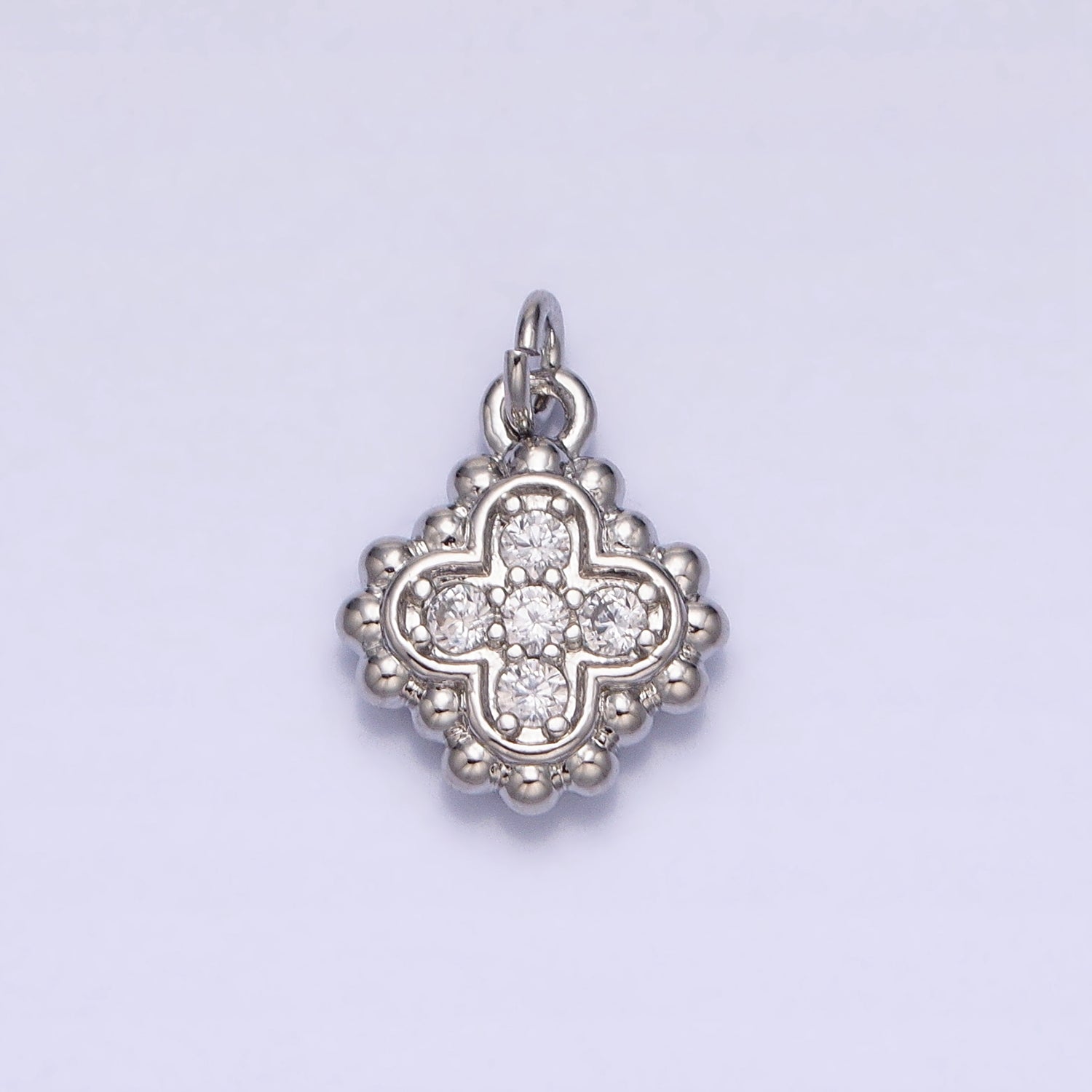 Gold, Silver Beaded Clear Micro Paved Clover Quatrefoil Add-On Charm | AC604 AC621