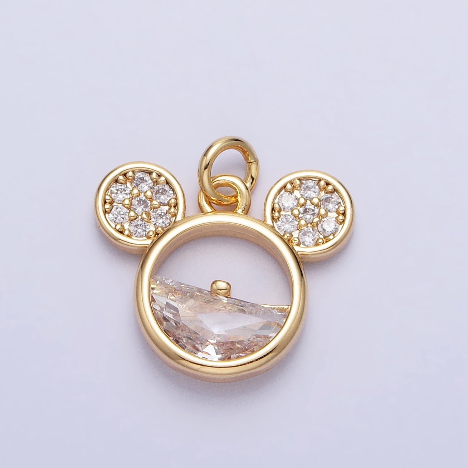Gold, Silver Triple Round Mouse Micro Paved Clear CZ Charm | AC741 AC742