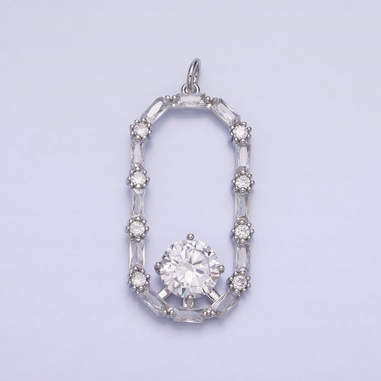 16K Gold Filled Open Oblong Clear CZ Baguette Round CZ Charm in Gold & Silver | AC970 AC971