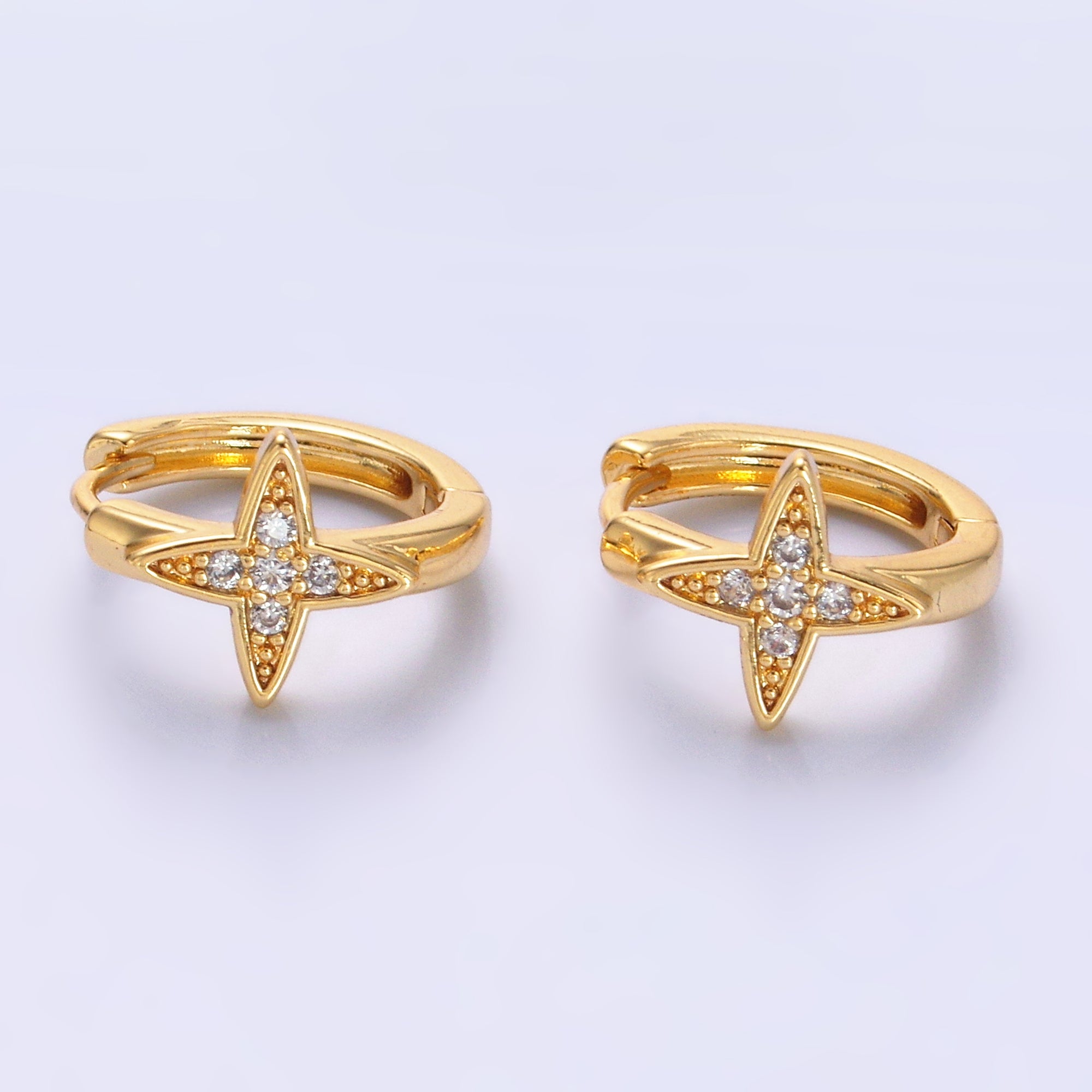 24K Gold Filled Celestial Star Micro Paved CZ Huggie Earrings | AD010