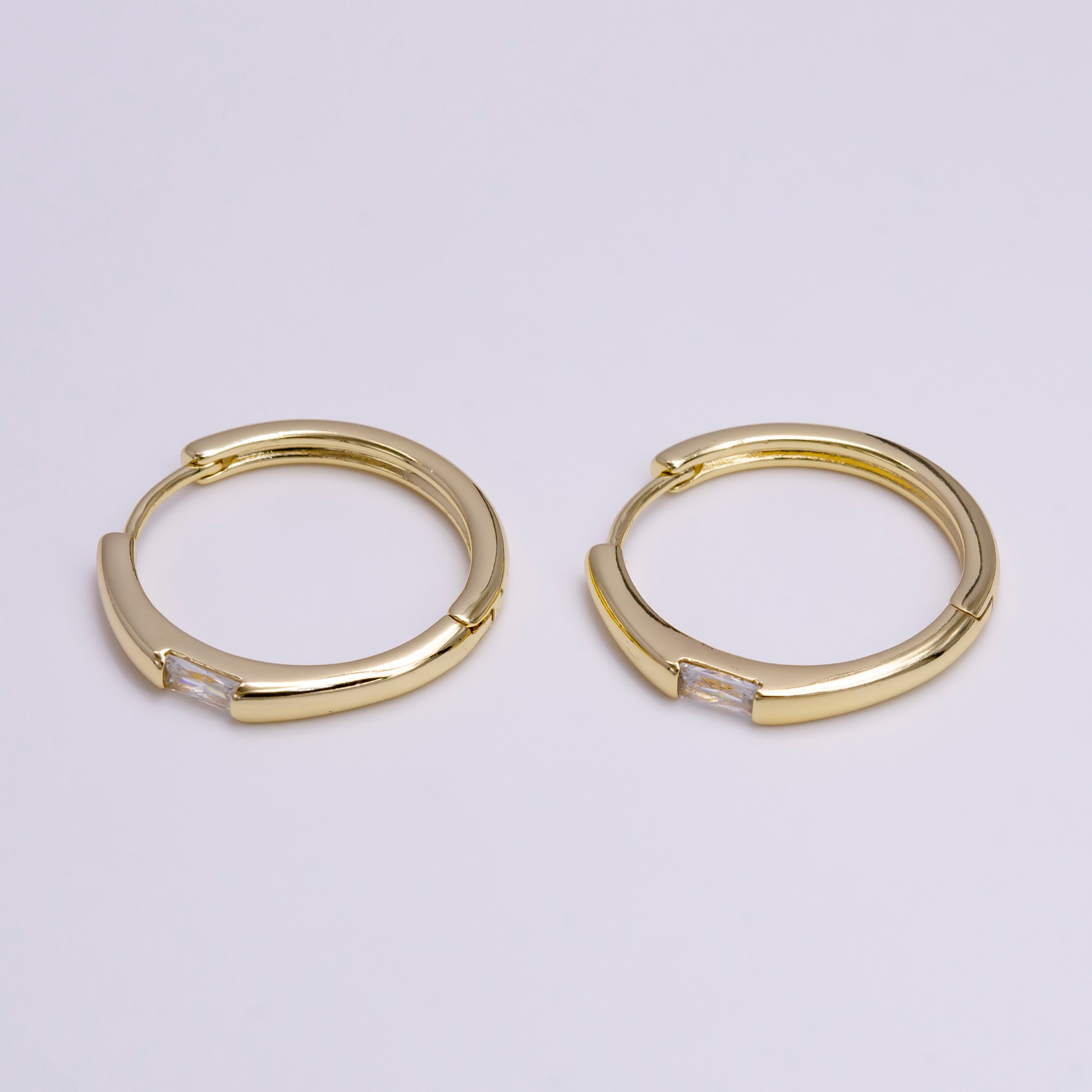 14K Gold Filled 25mm Clear Baguette CZ Endless Hoop Earrings | AD1126 - DLUXCA