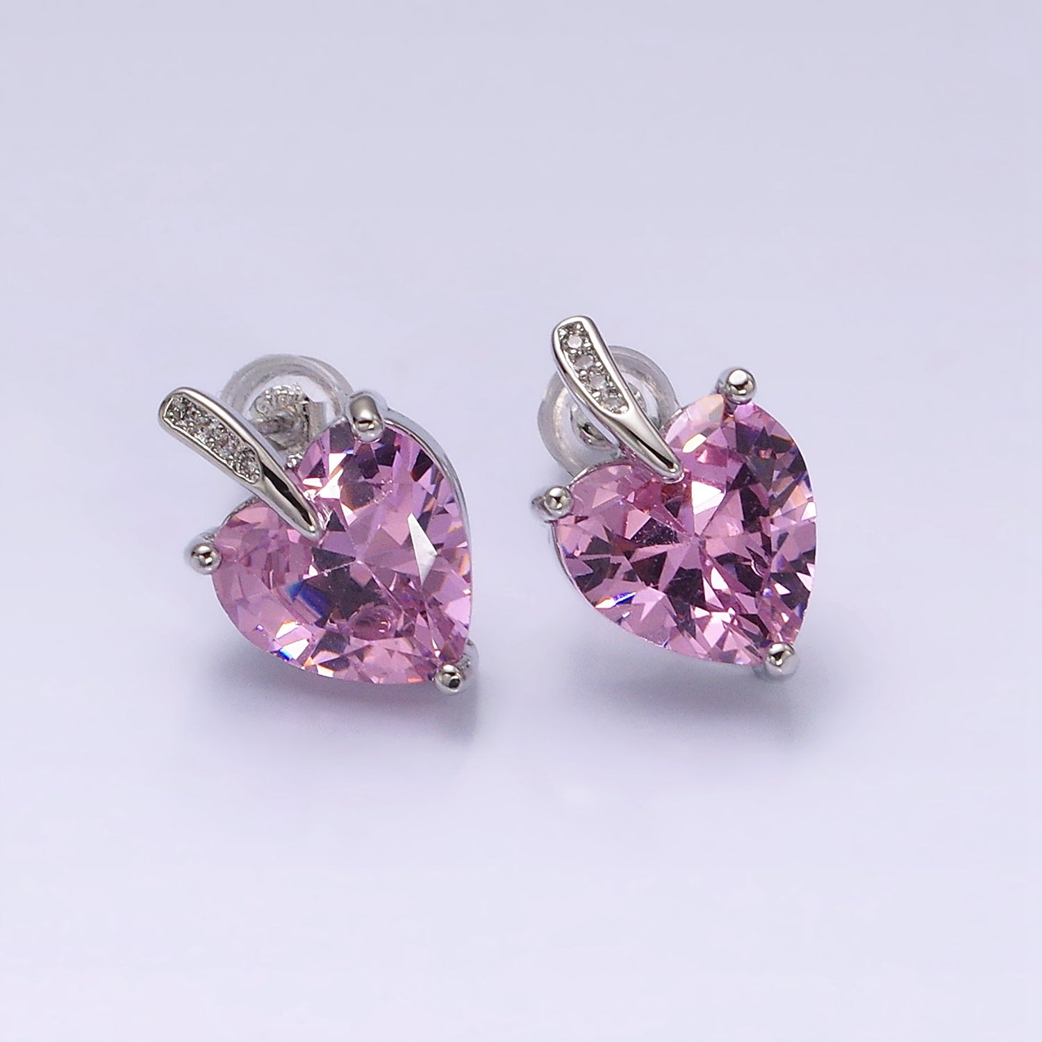 24K Gold Filled Pink Heart CZ Micro Paved Stud Earrings in Gold & Silver | AB308 AD1140
