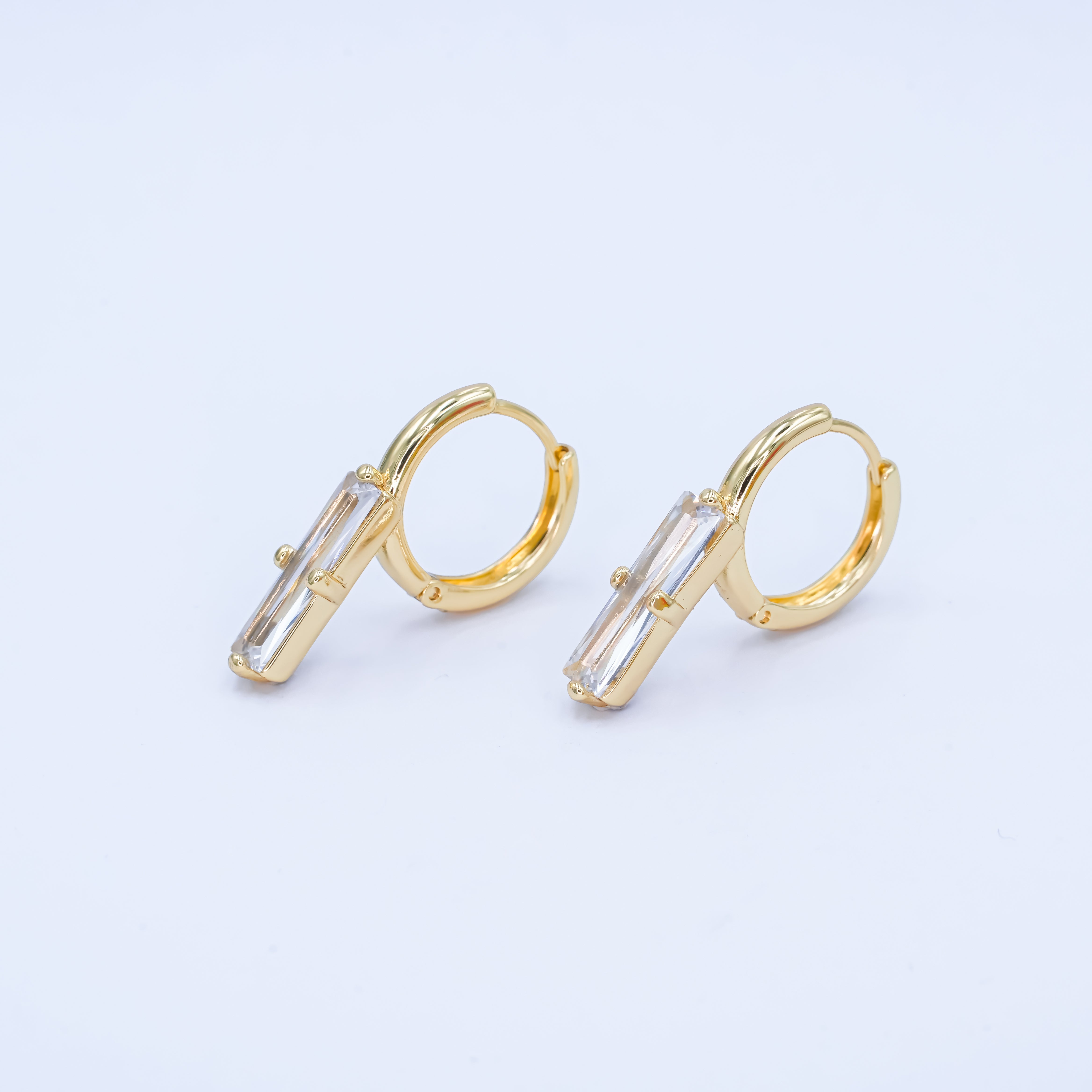 14K Gold Filled Baguette CZ Drop Huggie Earrings | AD1189