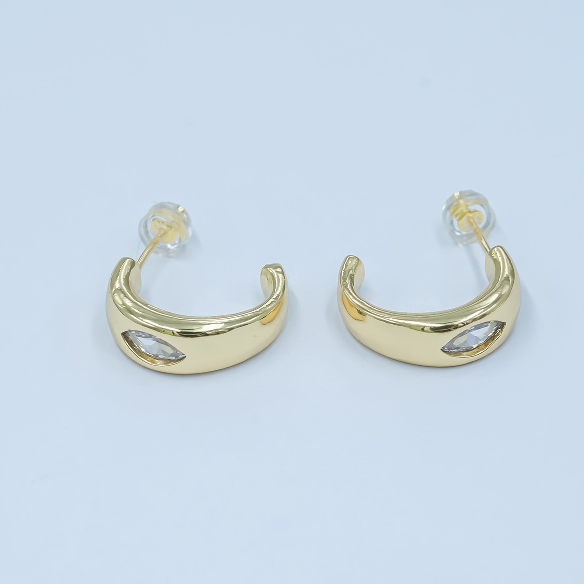 24K Gold Filled Clear CZ Marquise C-Shaped Hoop Earrings | AD1204