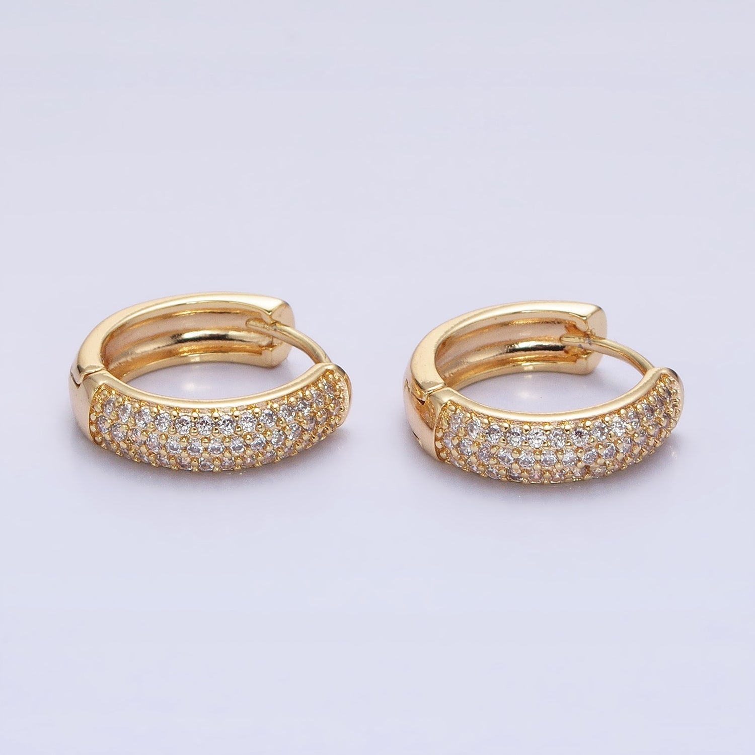 16K Gold Filled 15mm Clear Micro Paved CZ Huggie Earrings in Gold & Silver | AD1306 AD1307 - DLUXCA