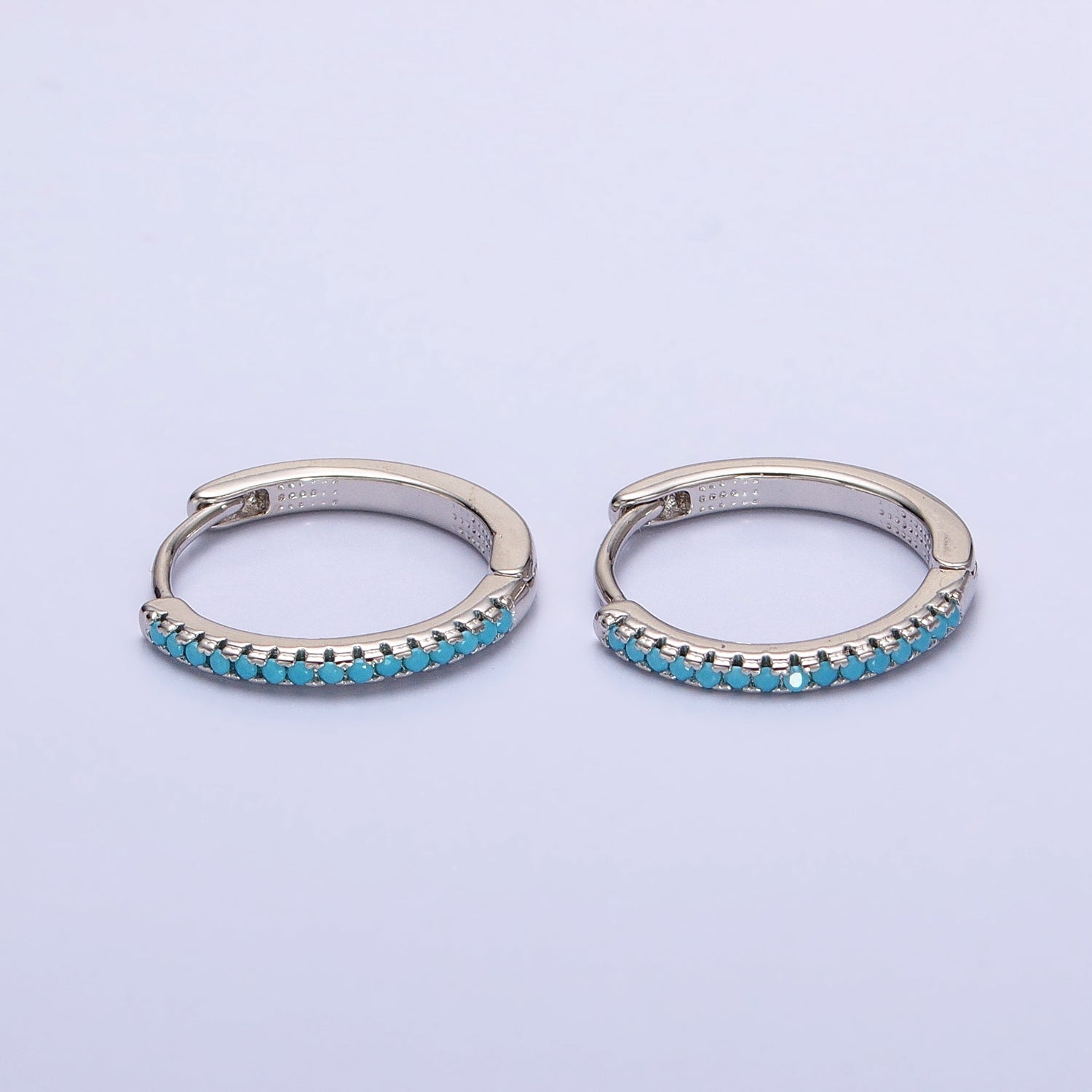 Dainty Pave Cz Hoop Earring with Clear Turquoise Multi Color Rainbow Cz Stone 17mm AD1349 AD1350 AD1352 AD1353 - DLUXCA