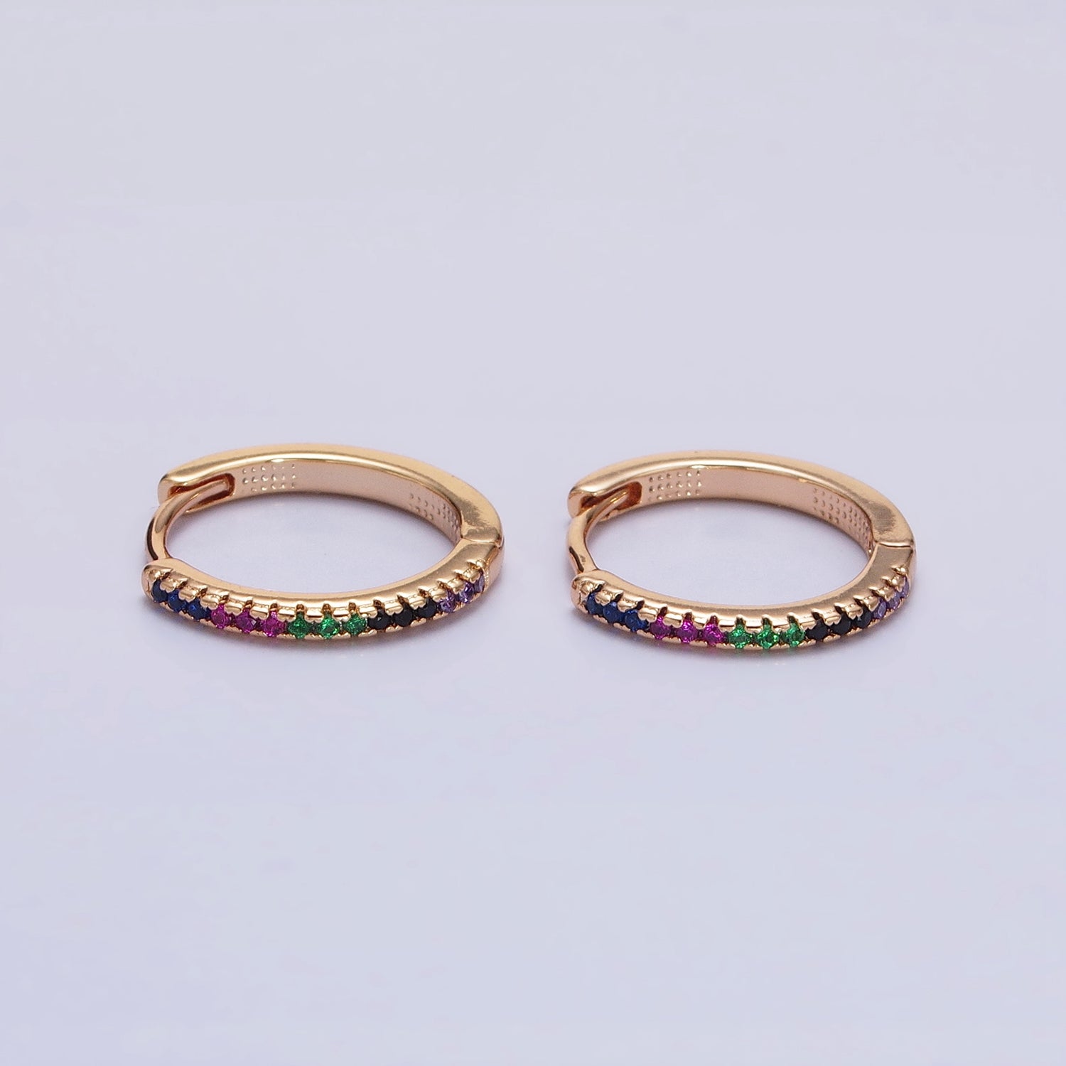Dainty Pave Cz Hoop Earring with Clear Turquoise Multi Color Rainbow Cz Stone 17mm AD1349 AD1350 AD1352 AD1353 - DLUXCA