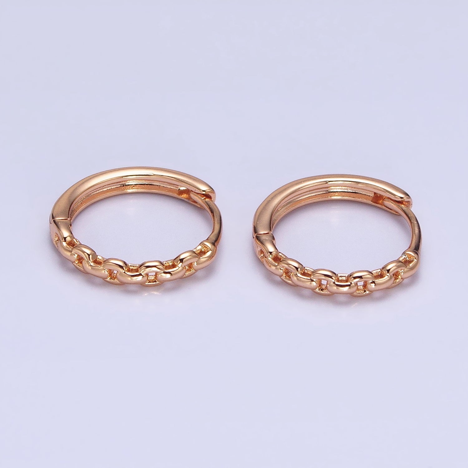 18K Gold Filled Cable Link Chain Endless Hoop Huggie Earrings | A41410 - DLUXCA