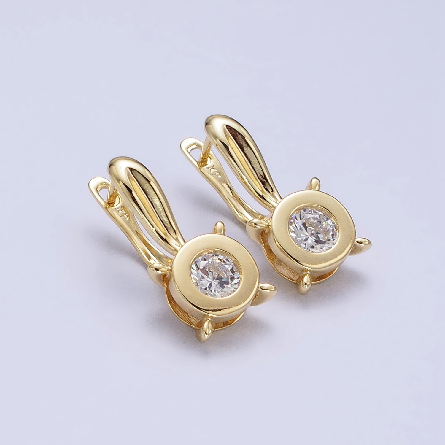16K Gold Filled Clear CZ Round Bezel Dotted English Lock Earrings | AD1532 - DLUXCA