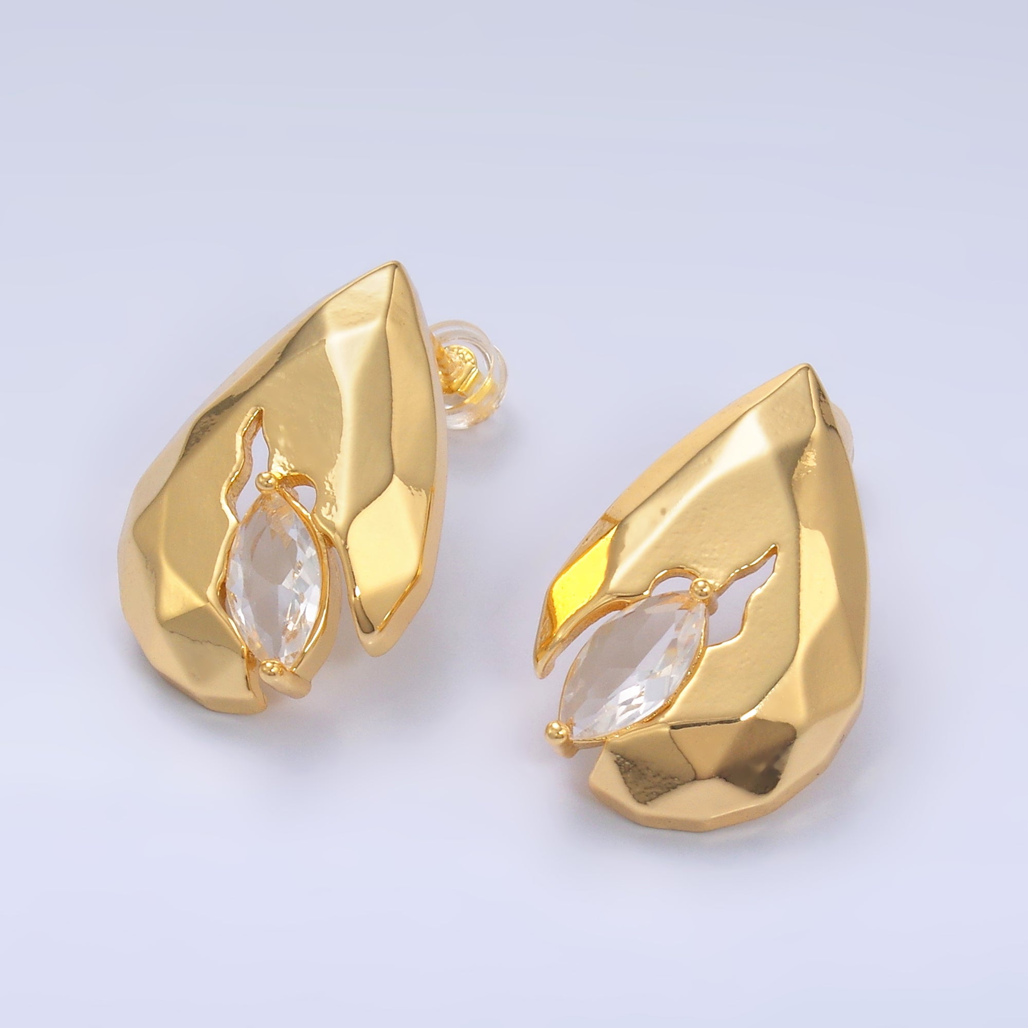 24K Gold Filled 25mm Marquise CZ Geometric Teardrop Stud Earrings Set | AD240