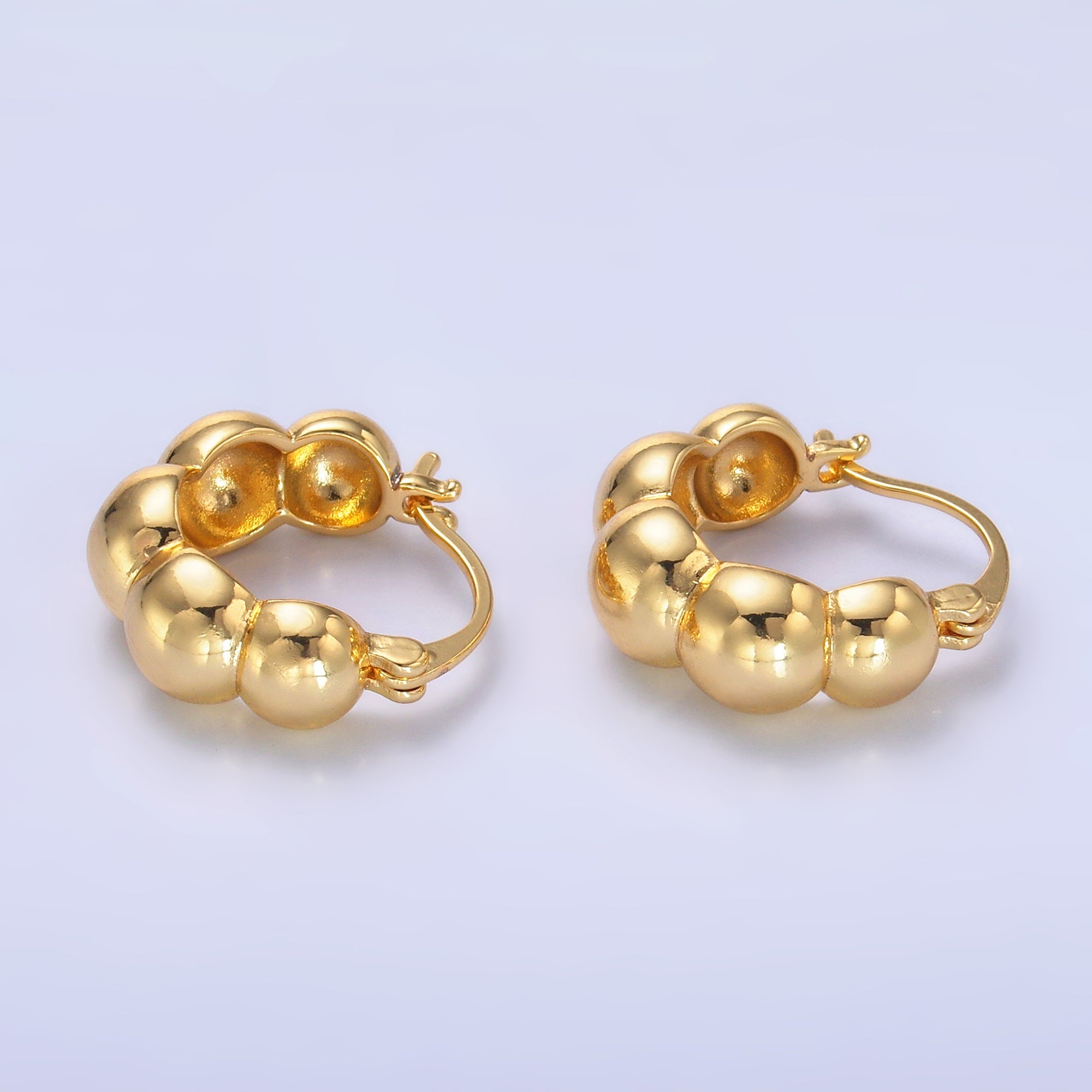 24K Gold Filled 20mm Beaded Bubble Latch Hoop Earrings | AD280