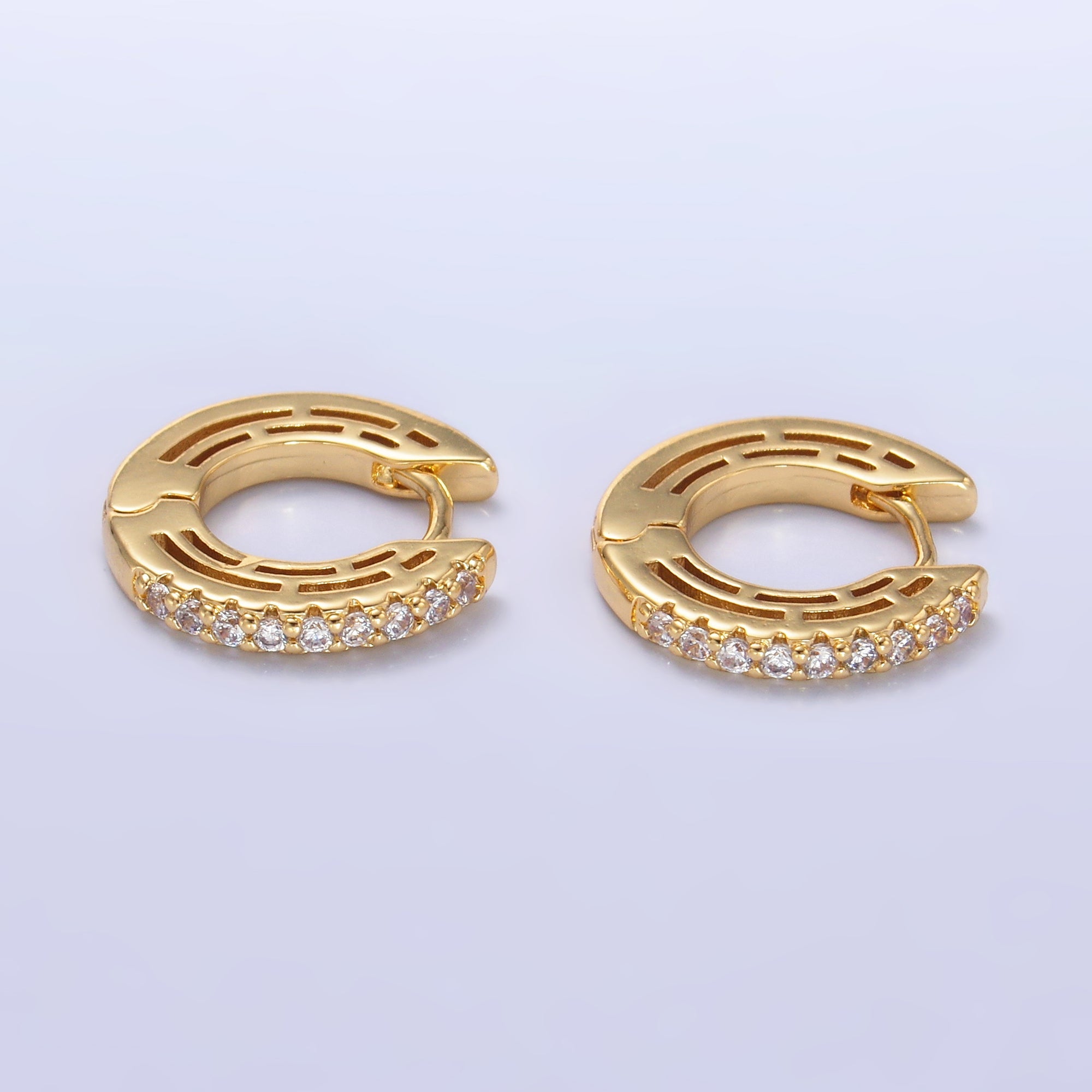 24K Gold Filled 16mm Micro Paved CZ Huggie Hoop Earrings | AD337