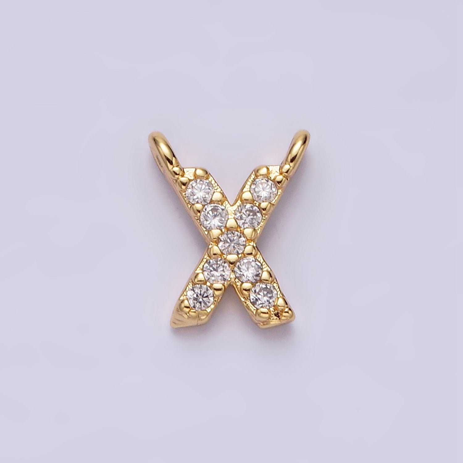 16K Gold Filled A-Z Initial Letter Micro Paved CZ Top Loop Personalized Connector | A-585-A-597