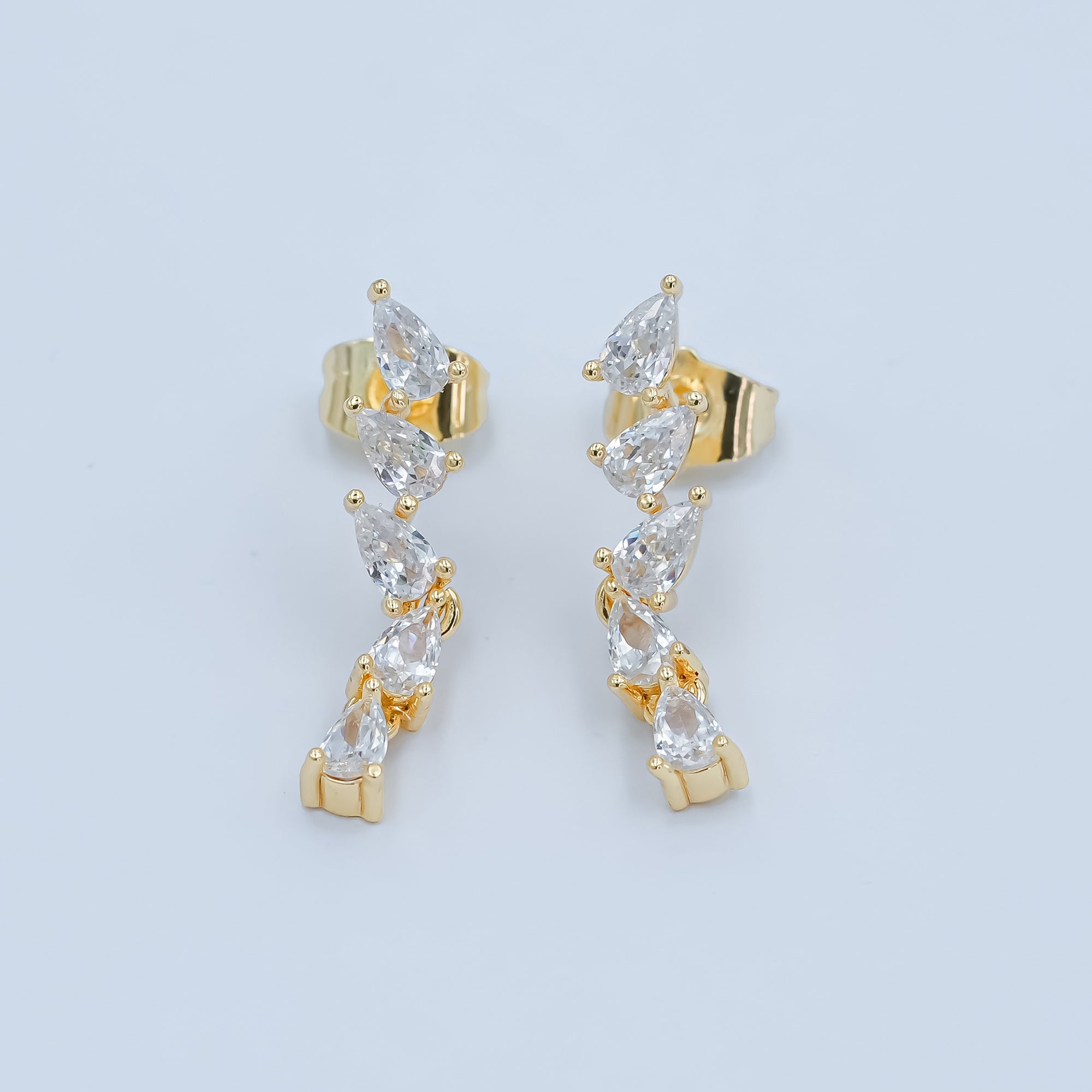 24K Gold Filled Clear Teardrop CZ Drop Stud Earrings | AD853
