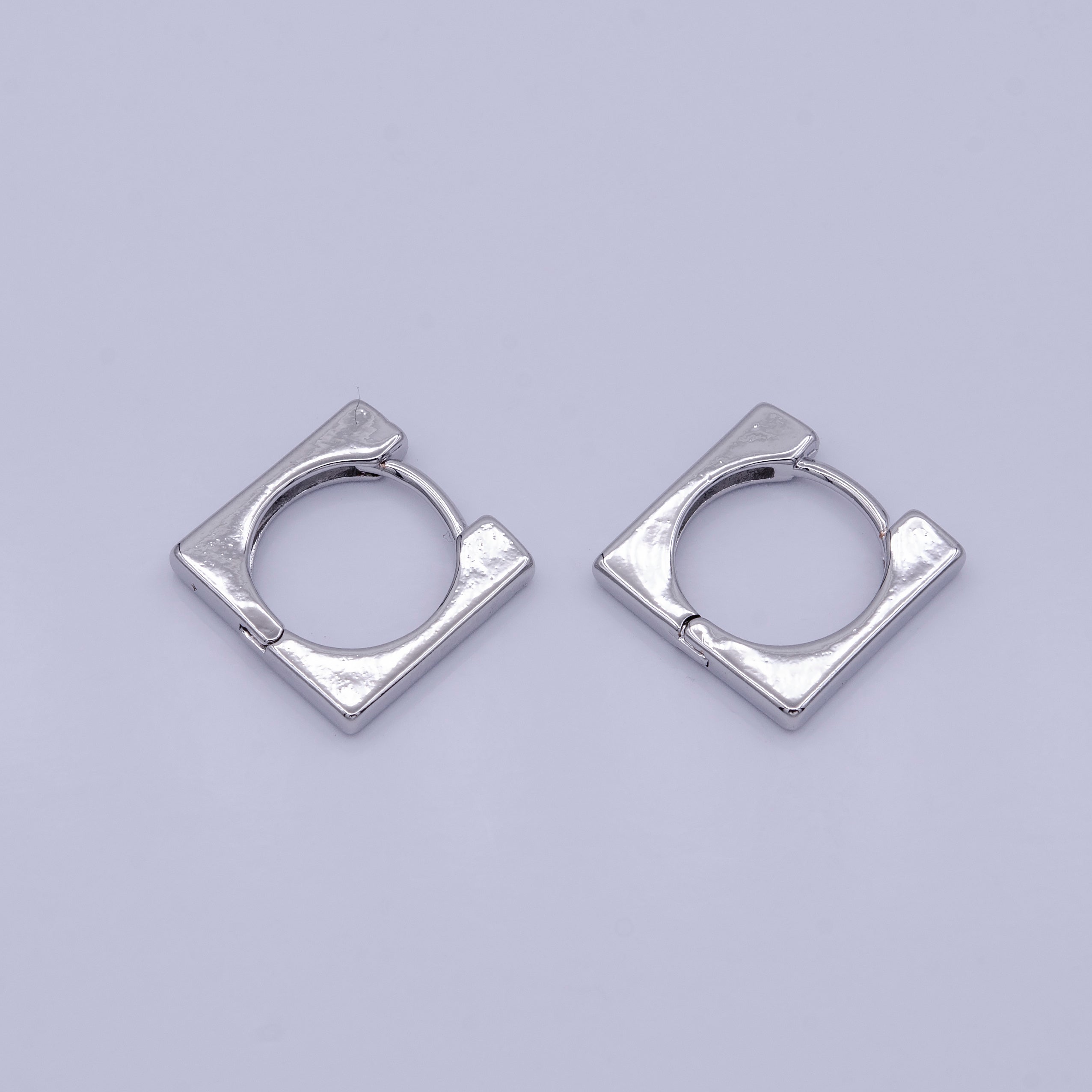 Gold, Silver 14mm Square Rounded Thin Huggie Earrings | AD875 AD876 - DLUXCA