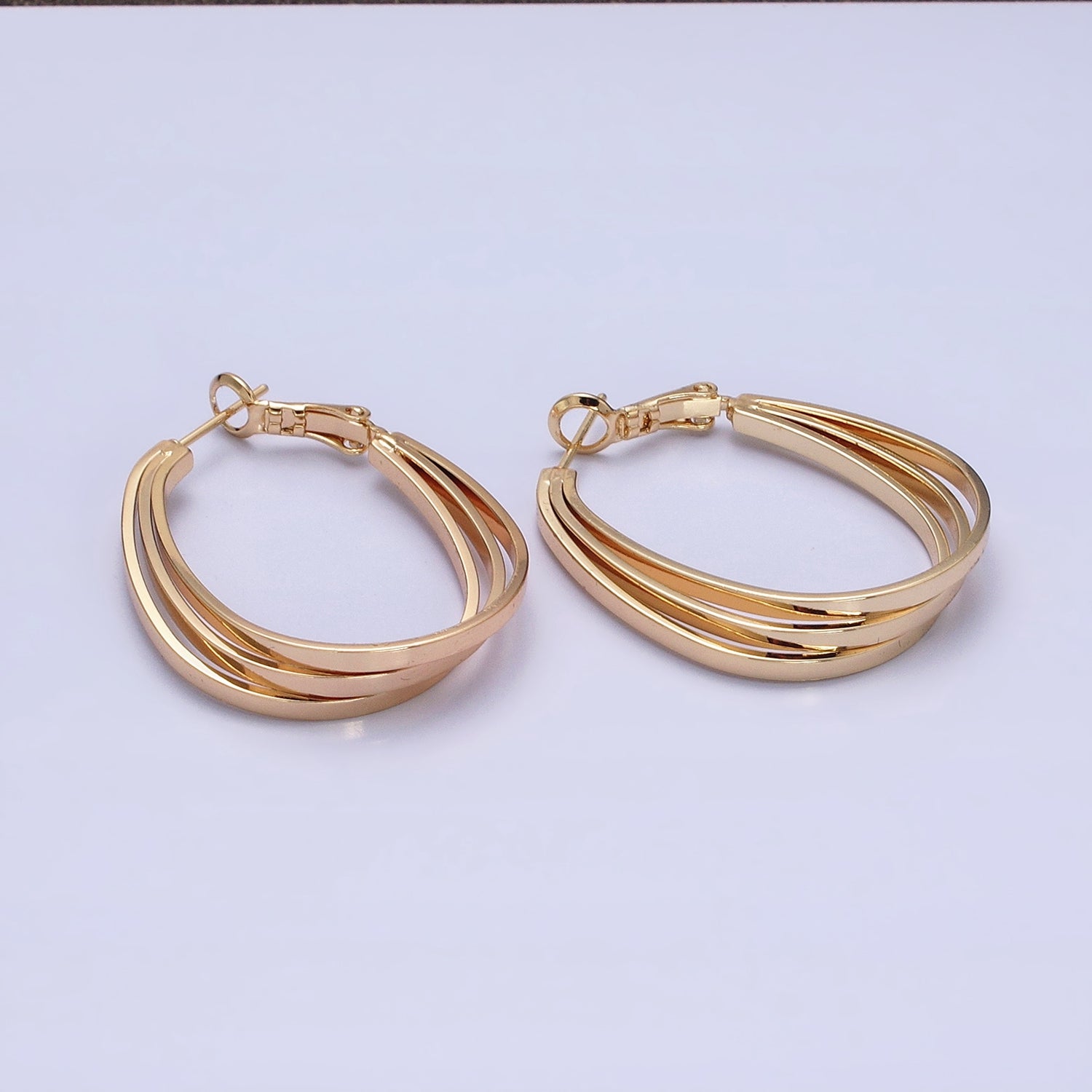 16K Gold Filled Triple Bar Oblong Geometric Hinge Hoop Earrings in Gold & Silver | AD879 AD880