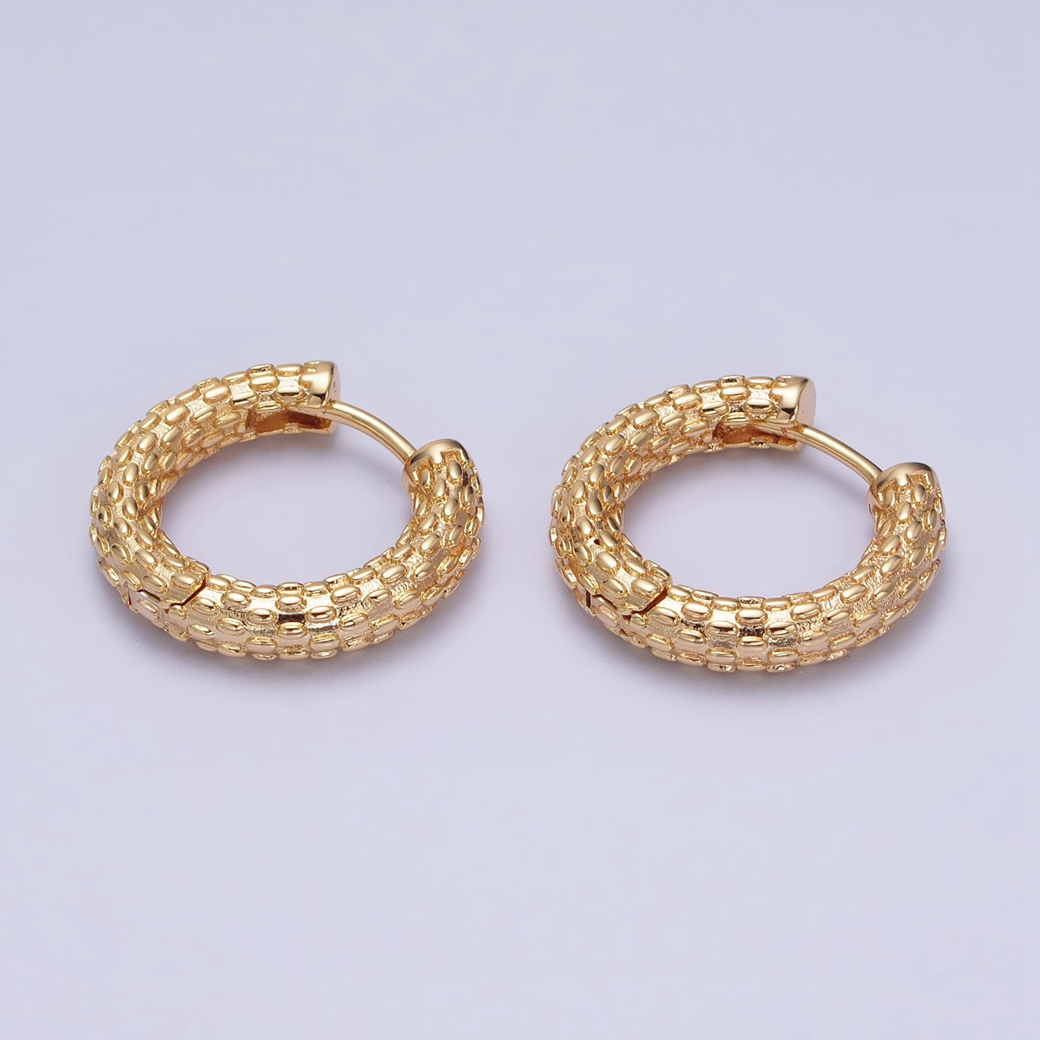 16K Gold Filled Dotted Textured 20.5mm Endless Hoop Earrings in Gold & Silver | AD885 AD886