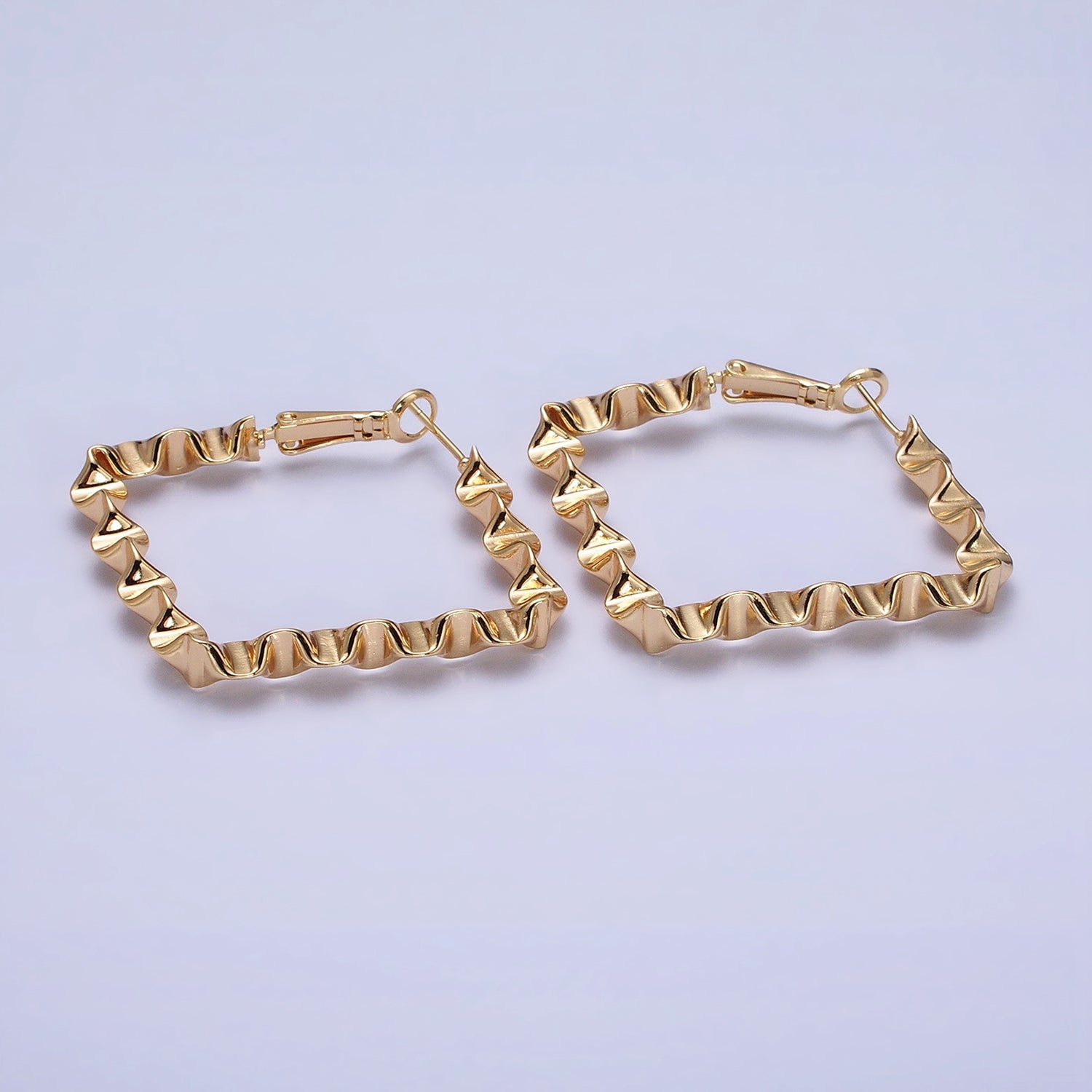 16k Gold Filled Wavy Hoop Earring Irregular Rhombus Shaped Hoop Earring Statement Earring 37mm AD998 AD999