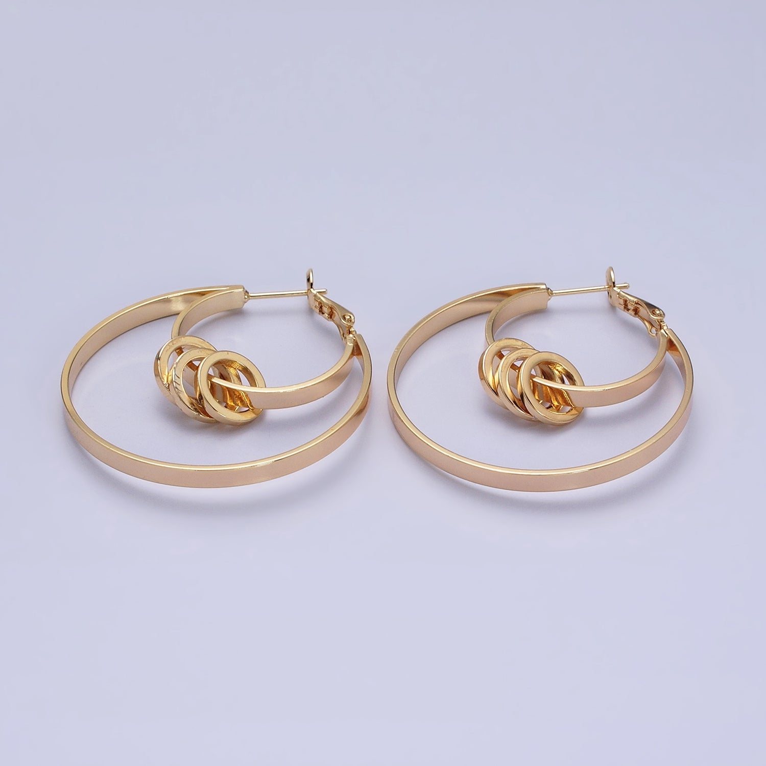 Double Hoop Earrings, Big Gold Hoops, Statement Earrings Silver Round Modern Hoop Earring AE051 AE052 - DLUXCA