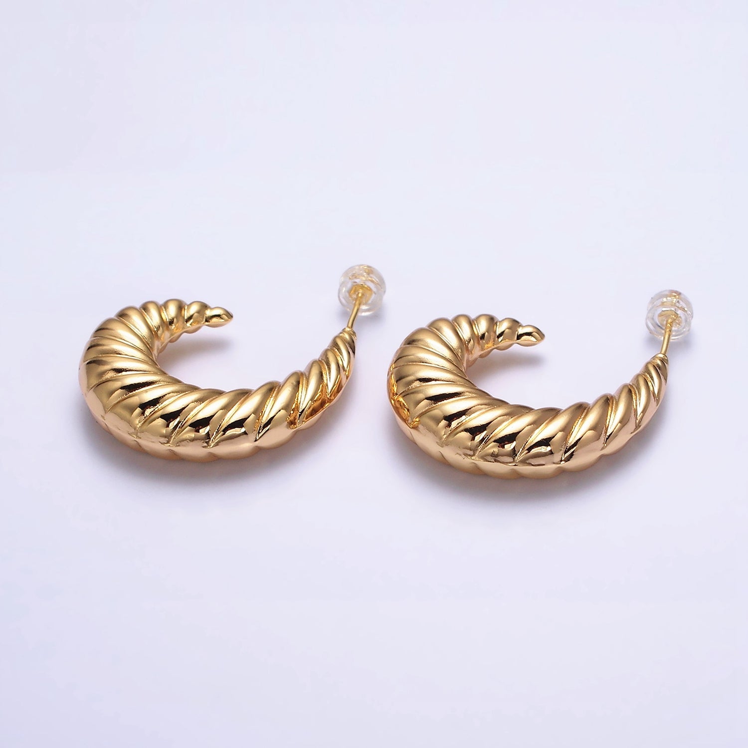16K Gold Filled 30mm Croissant J-Shaped Hoop Earrings | AE083 - DLUXCA