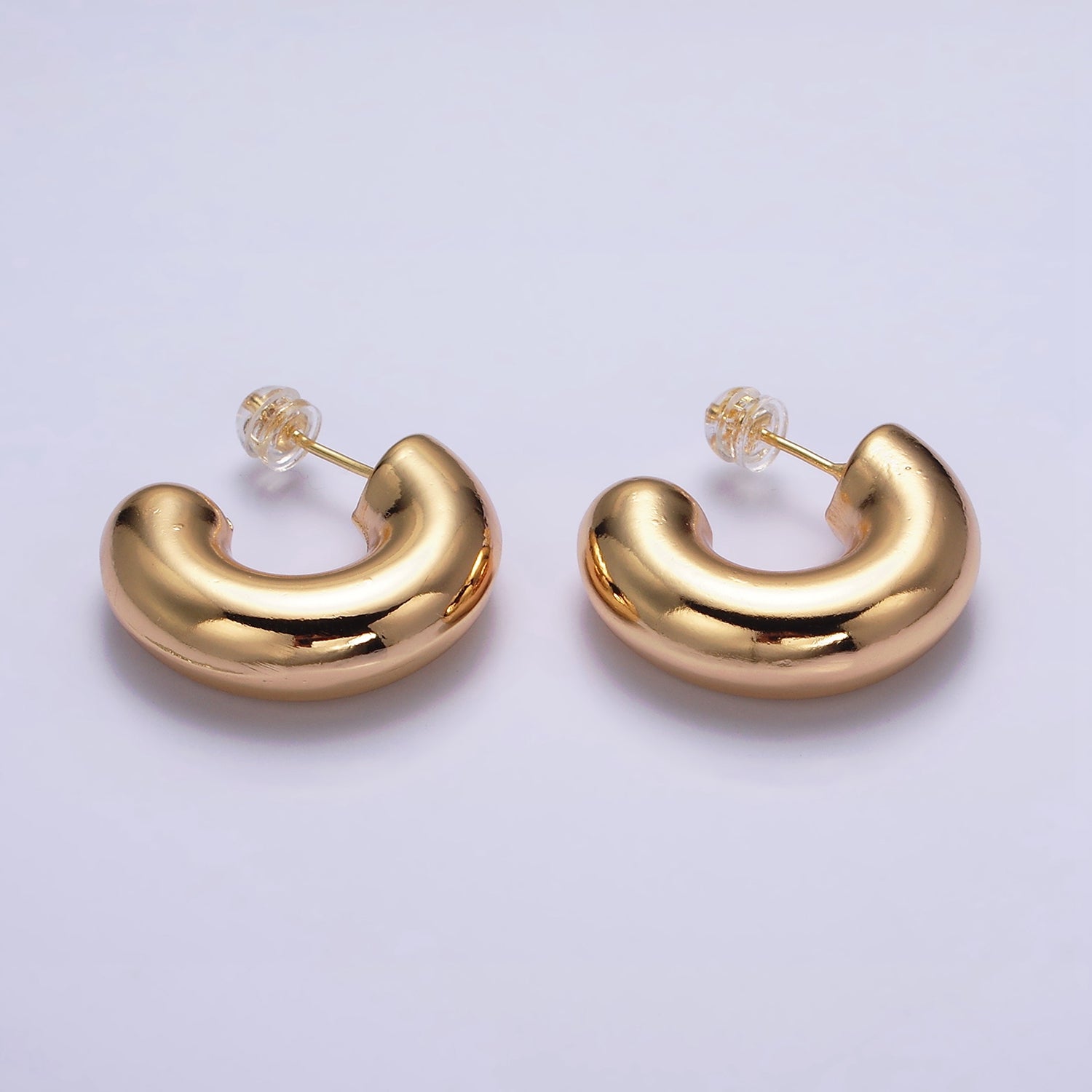 16K Gold Filled 20mm Chubby C-Shaped Hoop Earrings | AE086 - DLUXCA