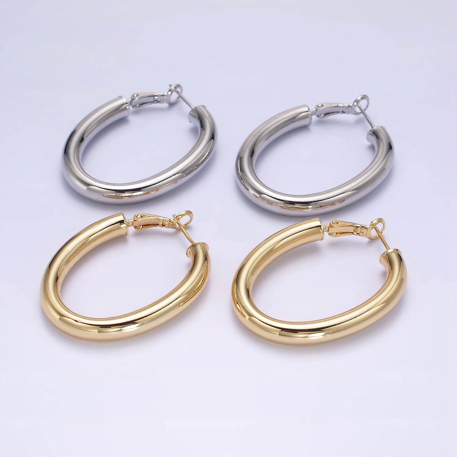 14K Gold Filled 45mm Chubby Oblong Hinge Hoop Earrings in Gold & Silver | AE096 AE097 - DLUXCA