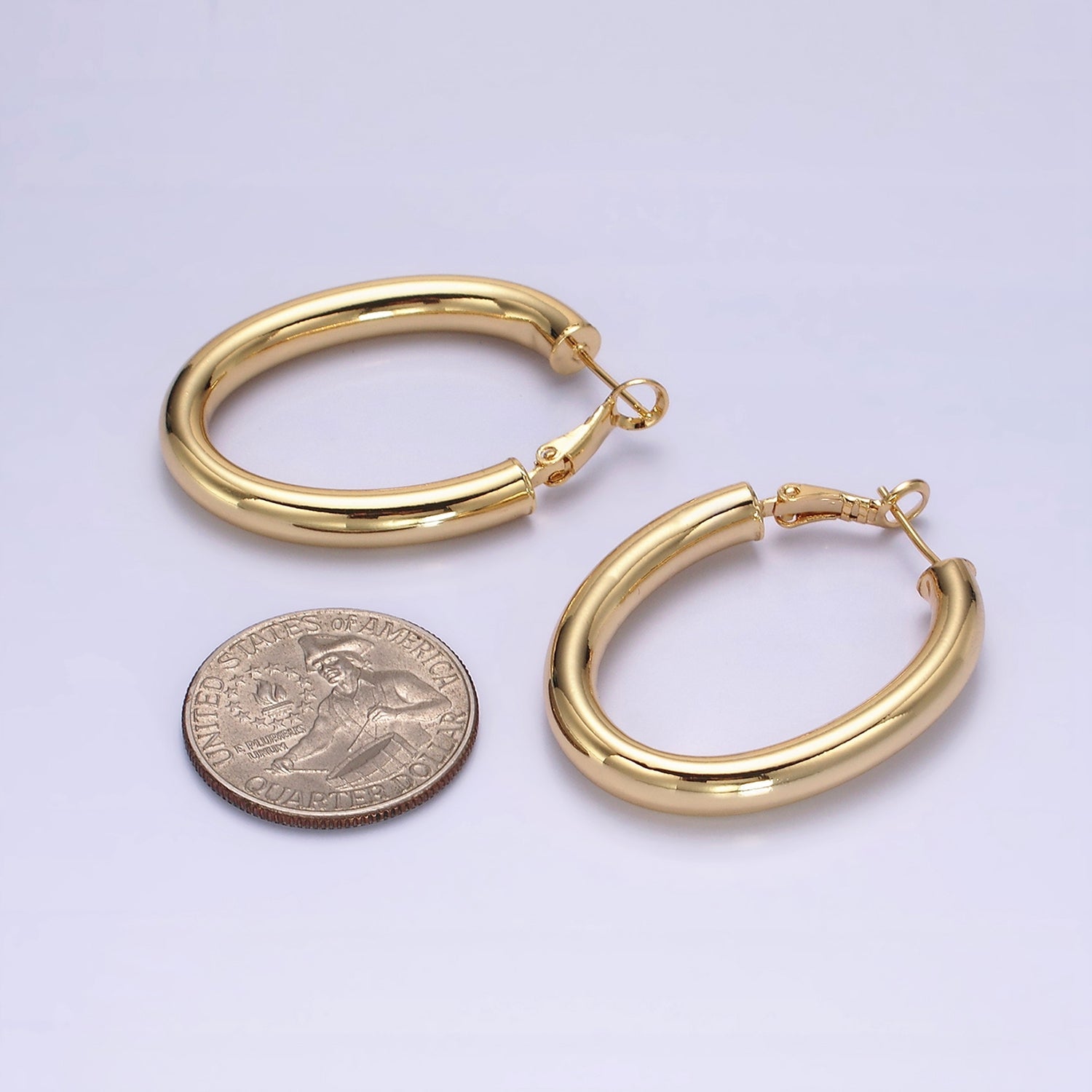 14K Gold Filled 45mm Chubby Oblong Hinge Hoop Earrings in Gold & Silver | AE096 AE097 - DLUXCA