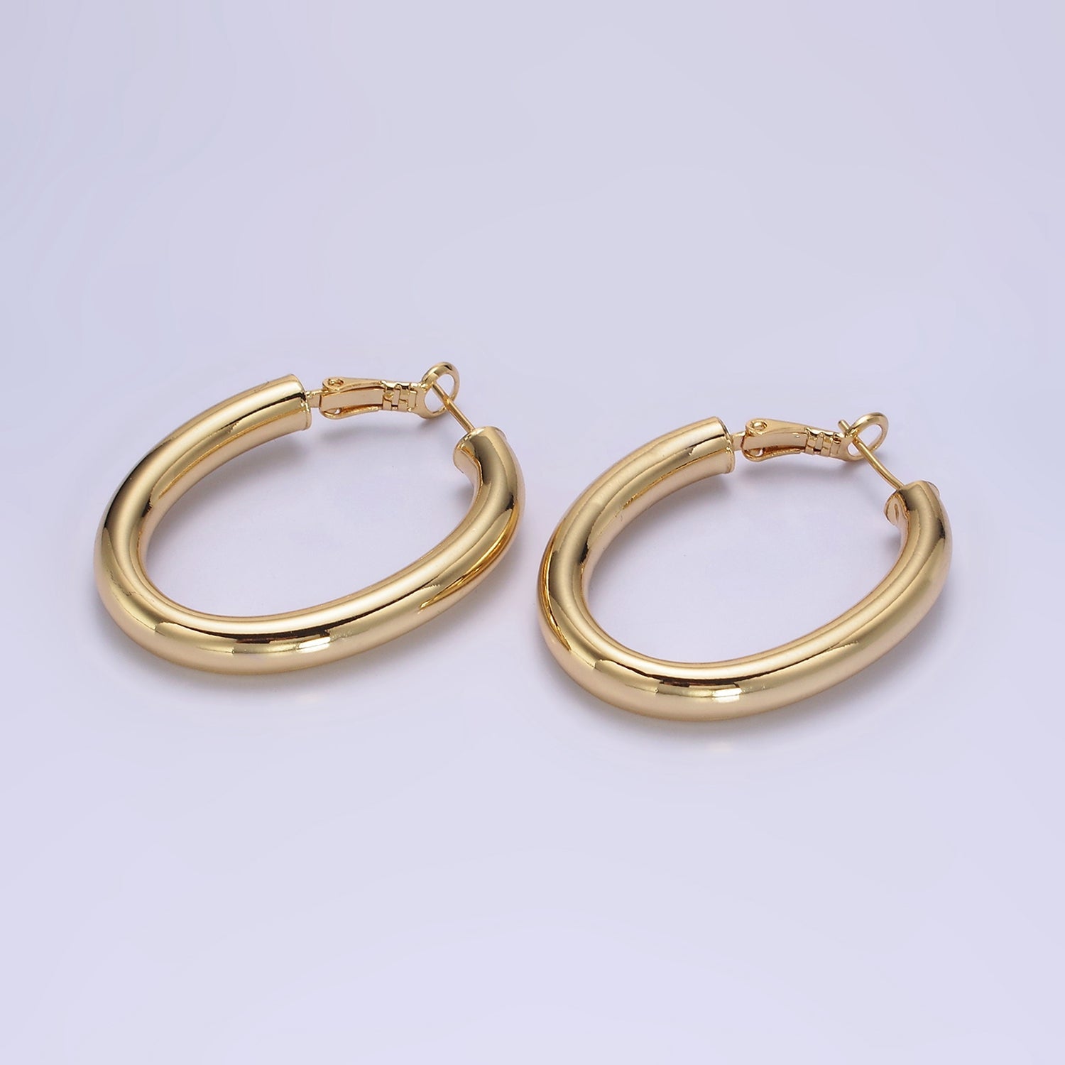 14K Gold Filled 45mm Chubby Oblong Hinge Hoop Earrings in Gold & Silver | AE096 AE097 - DLUXCA