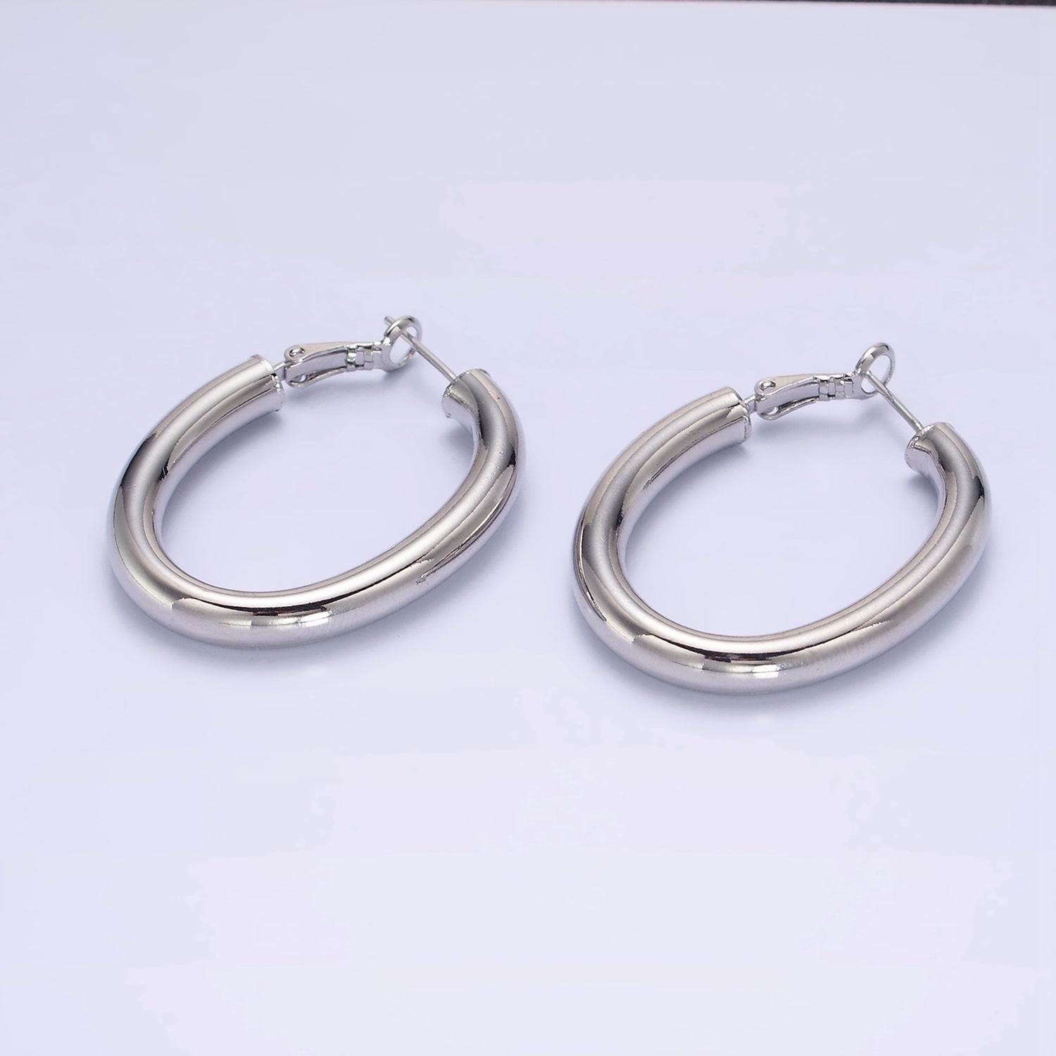 14K Gold Filled 45mm Chubby Oblong Hinge Hoop Earrings in Gold & Silver | AE096 AE097 - DLUXCA