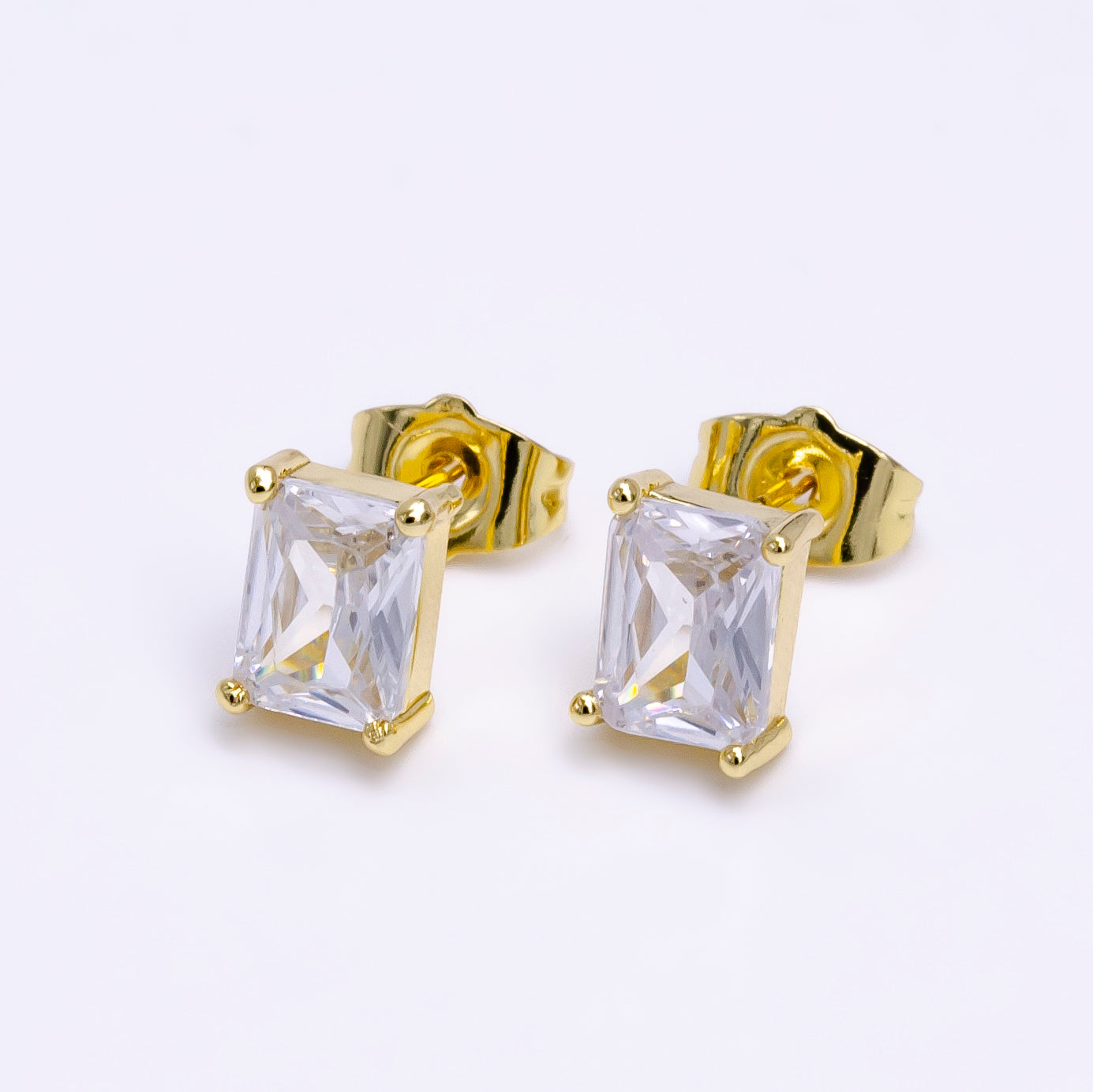 14K Gold Filled 8.3mm Clear Baguette CZ Stud Earrings | AE1014 - DLUXCA