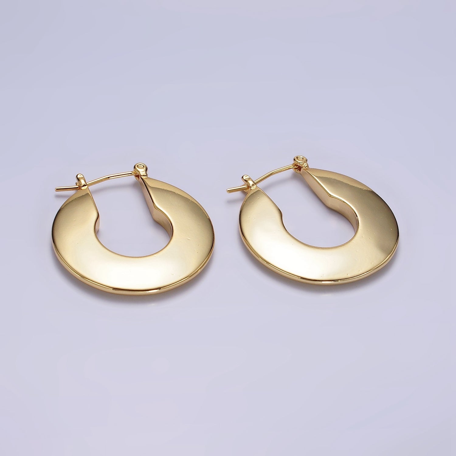 14K Gold Filled 30mm Flat Round Geometric Minimalist Latch Hoop Earrings in Gold & Silver | AE124 AE125 - DLUXCA