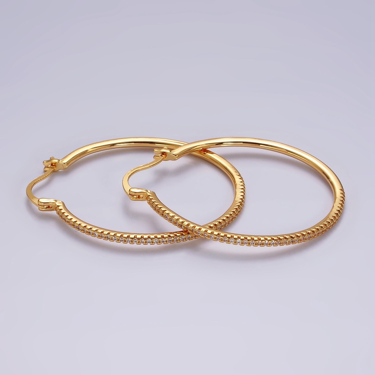 14K Gold Filled 40mm, 30mm, 50mm Clear Micro Paved CZ Latch Hoop Earrings in Gold & Silver | AE139 - AE144