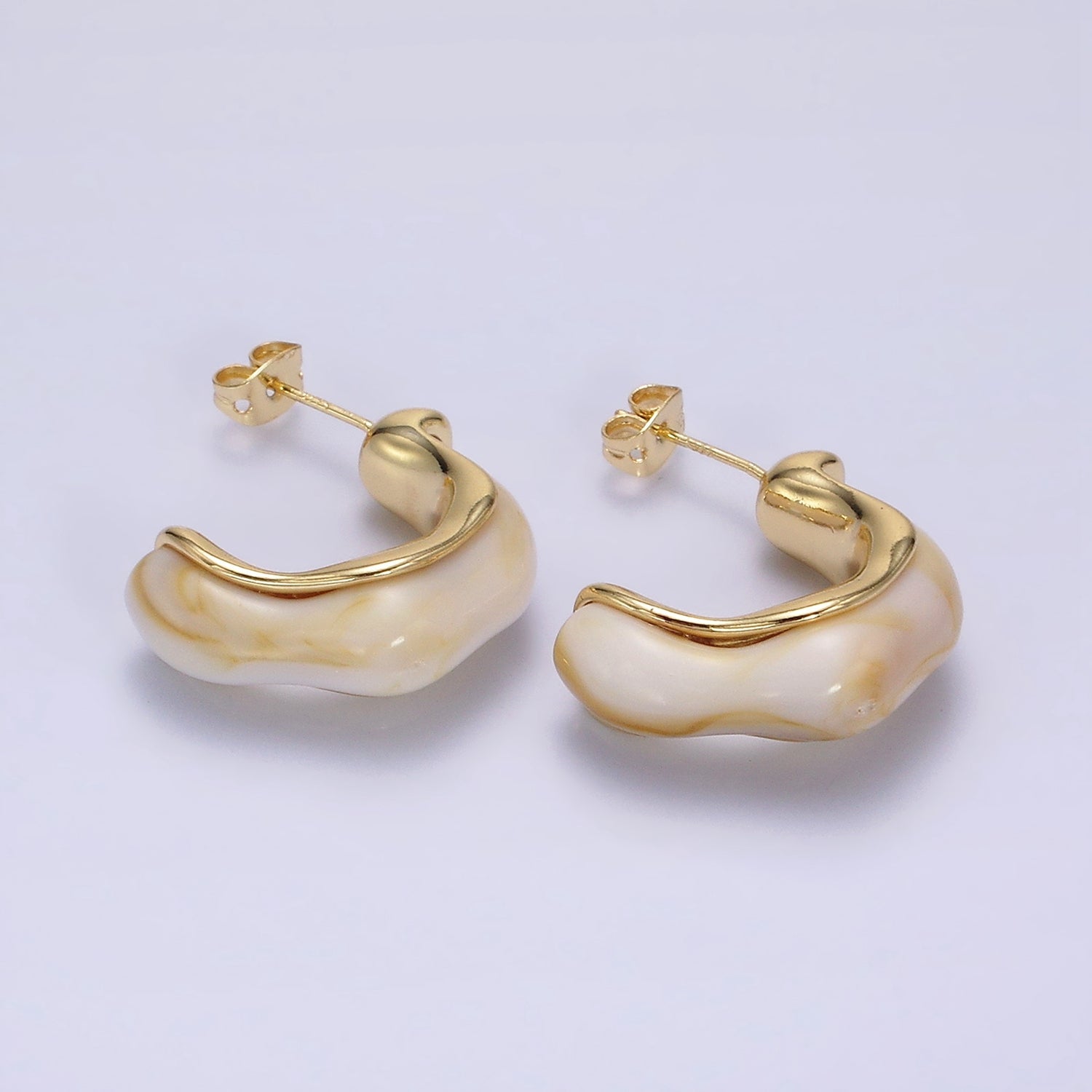 14K Gold Filled 25mm Green, Cream, Pink, Brown C-Shaped Resin Hoop Earrings | AE155 - AE158 - DLUXCA