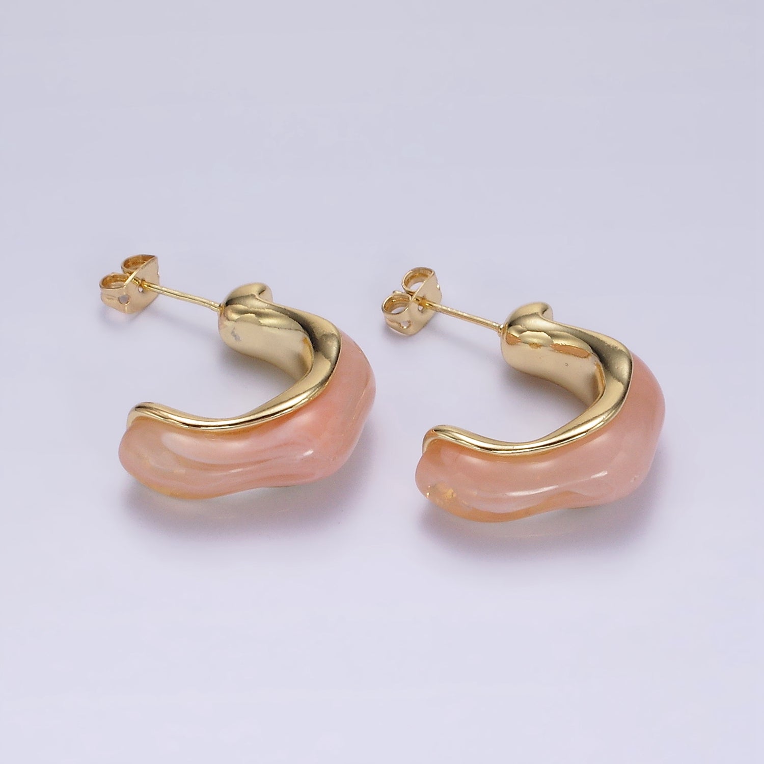 14K Gold Filled 25mm Green, Cream, Pink, Brown C-Shaped Resin Hoop Earrings | AE155 - AE158