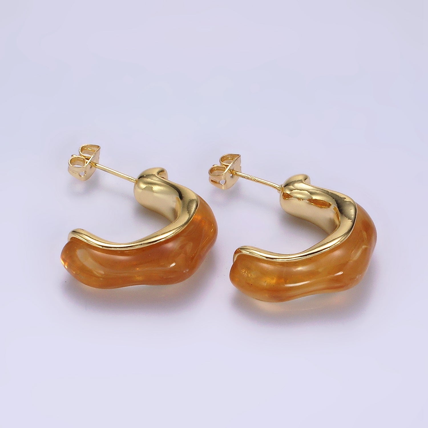 14K Gold Filled 25mm Green, Cream, Pink, Brown C-Shaped Resin Hoop Earrings | AE155 - AE158 - DLUXCA