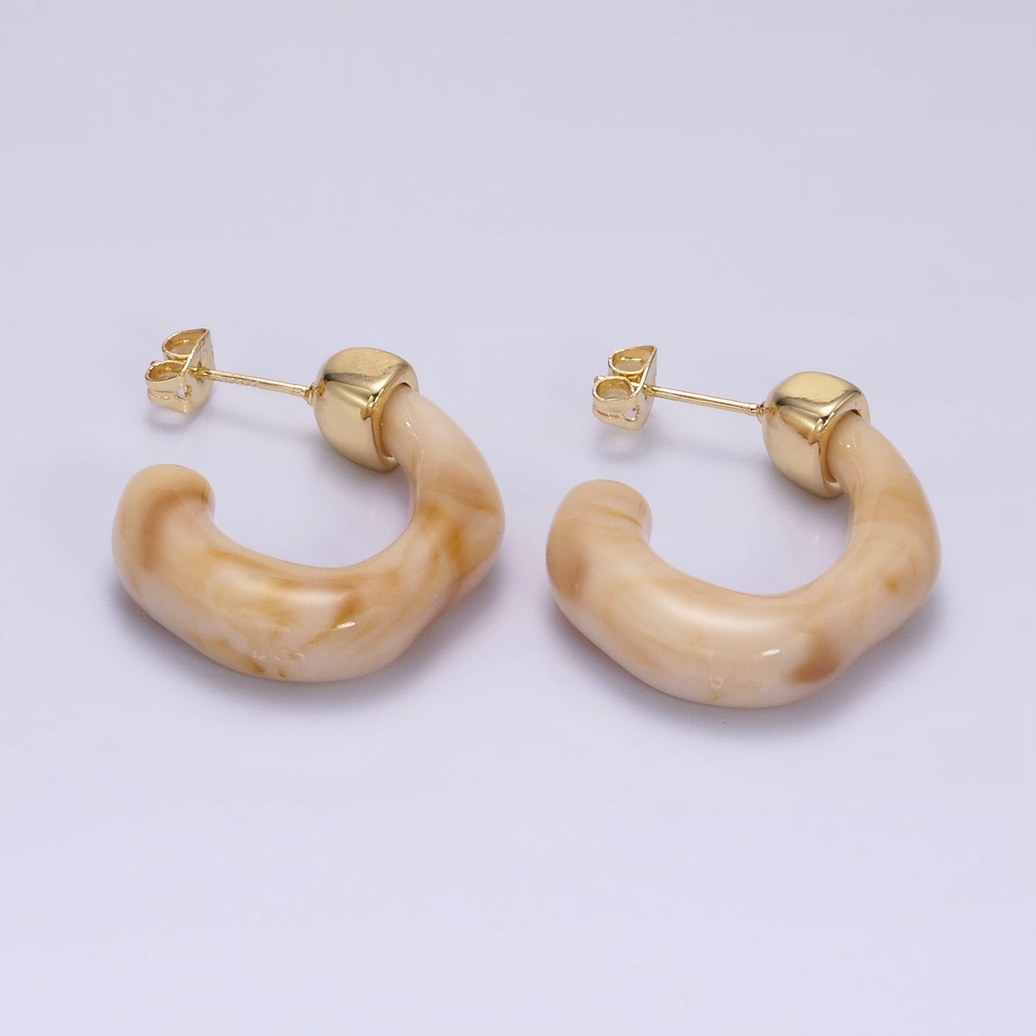 14K Gold Filled 30mm J-Shaped Resin Hoop Earrings | AE161 - AE167