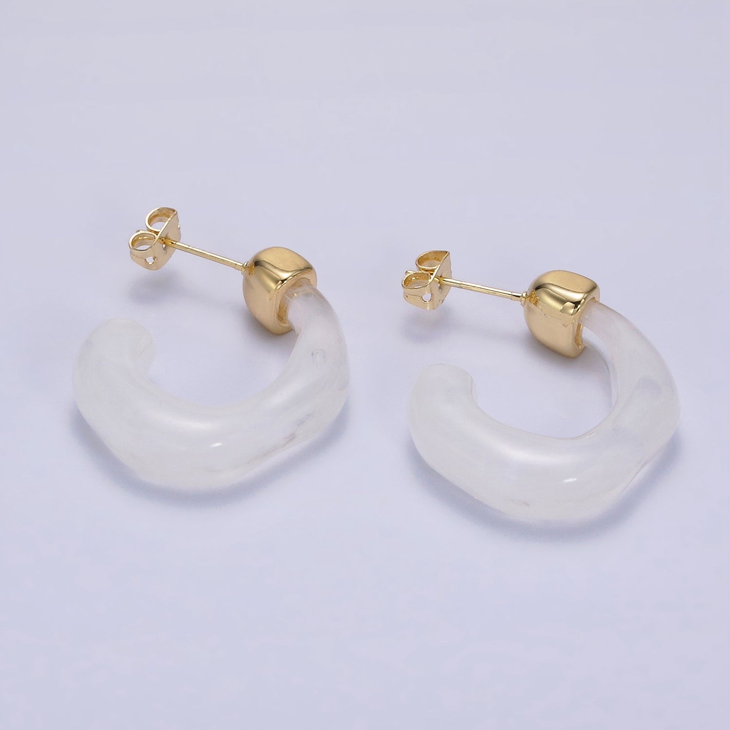 14K Gold Filled 30mm J-Shaped Resin Hoop Earrings | AE161 - AE167 - DLUXCA