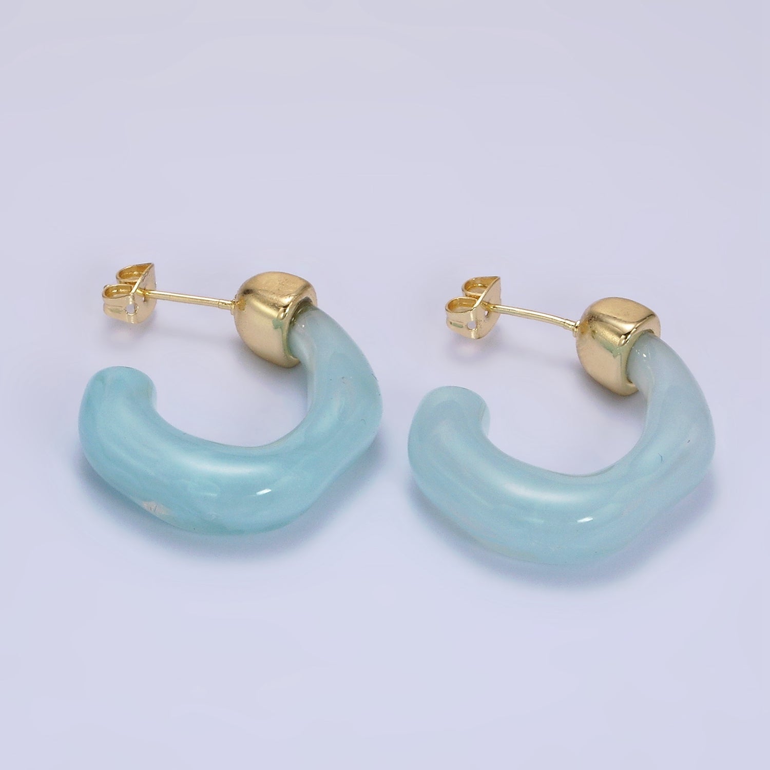 14K Gold Filled 30mm J-Shaped Resin Hoop Earrings | AE161 - AE167 - DLUXCA