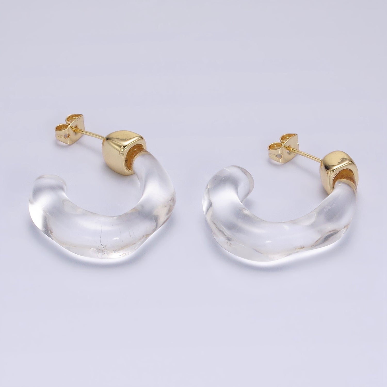 14K Gold Filled 30mm J-Shaped Resin Hoop Earrings | AE161 - AE167 - DLUXCA