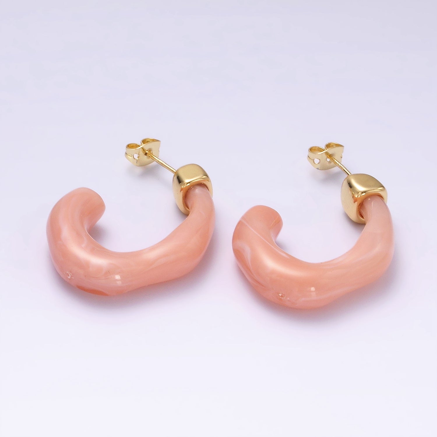 14K Gold Filled 30mm J-Shaped Resin Hoop Earrings | AE161 - AE167