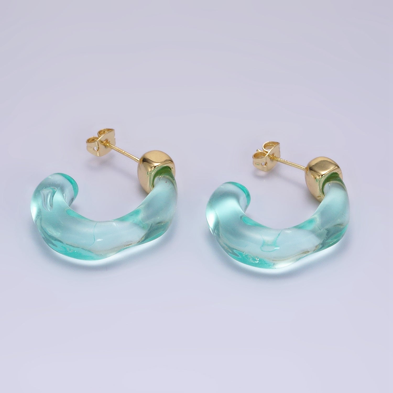 14K Gold Filled 30mm J-Shaped Resin Hoop Earrings | AE161 - AE167 - DLUXCA