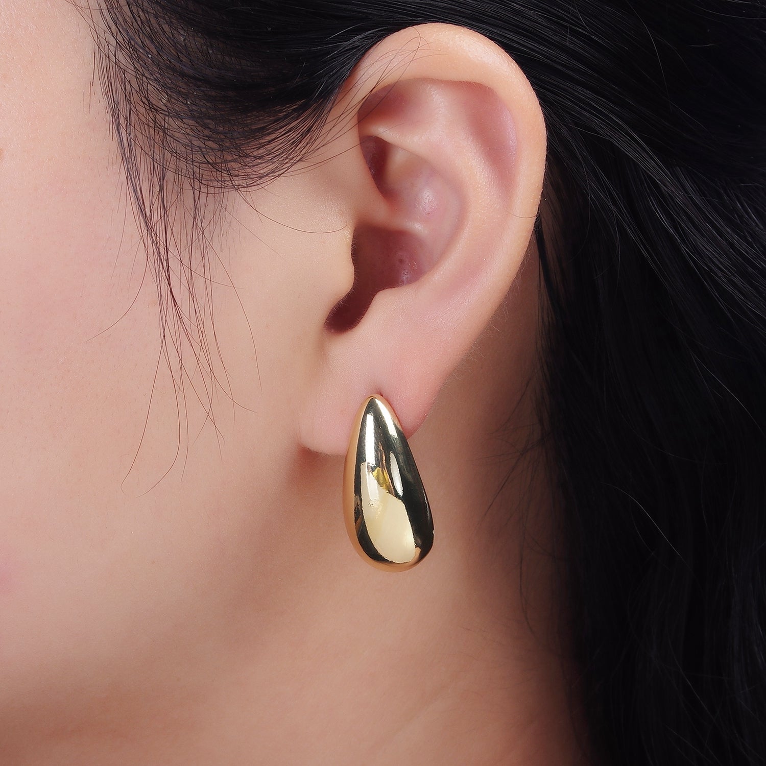 14K Gold Filled 28mm Teardrop Dome Minimalist Stud Earrings | AE169 - DLUXCA