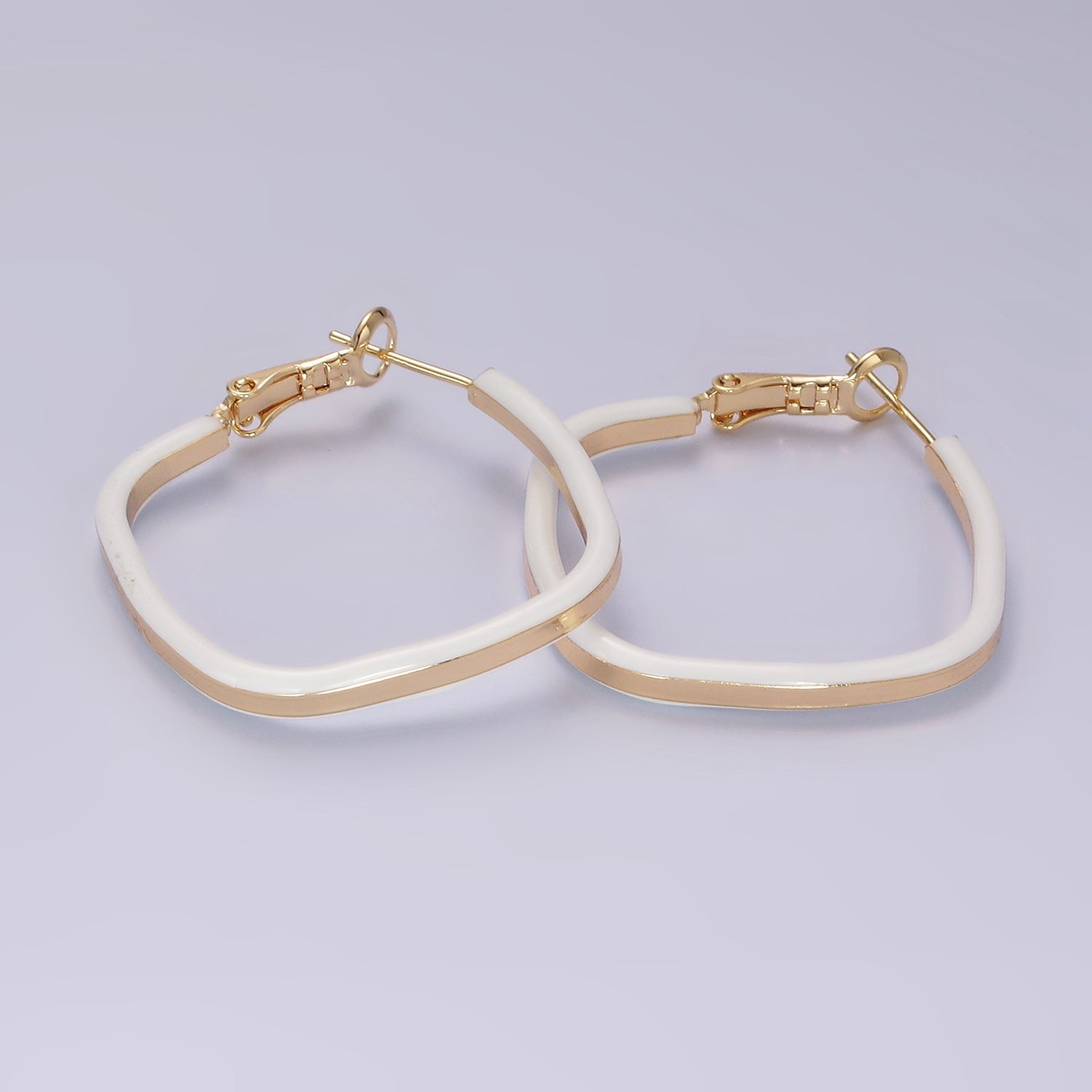 14K Gold Filled White, Pink, Blue Enamel Boxy Rhombus Hinge Hoop Earrings | AE180 - AE182