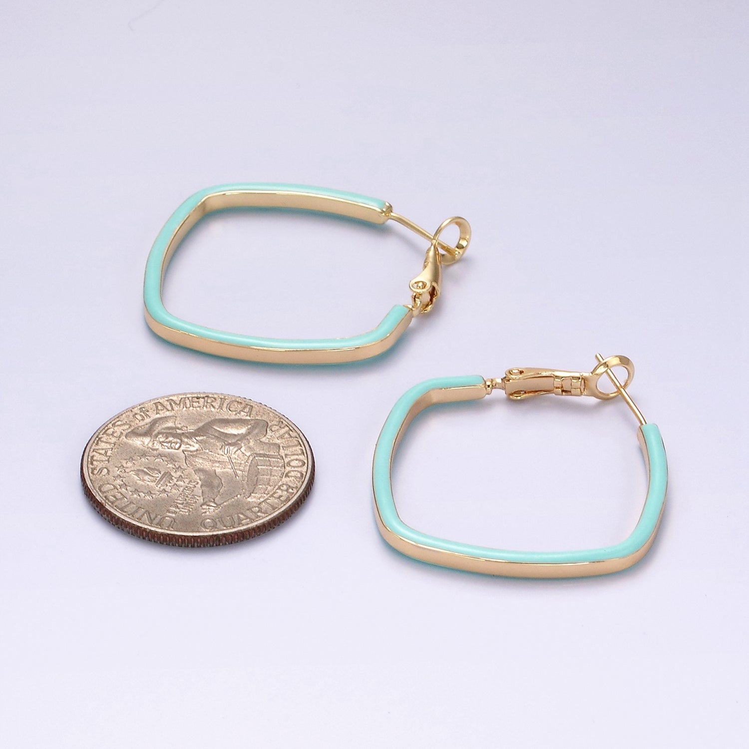 14K Gold Filled White, Pink, Blue Enamel Boxy Rhombus Hinge Hoop Earrings | AE180 - AE182 - DLUXCA